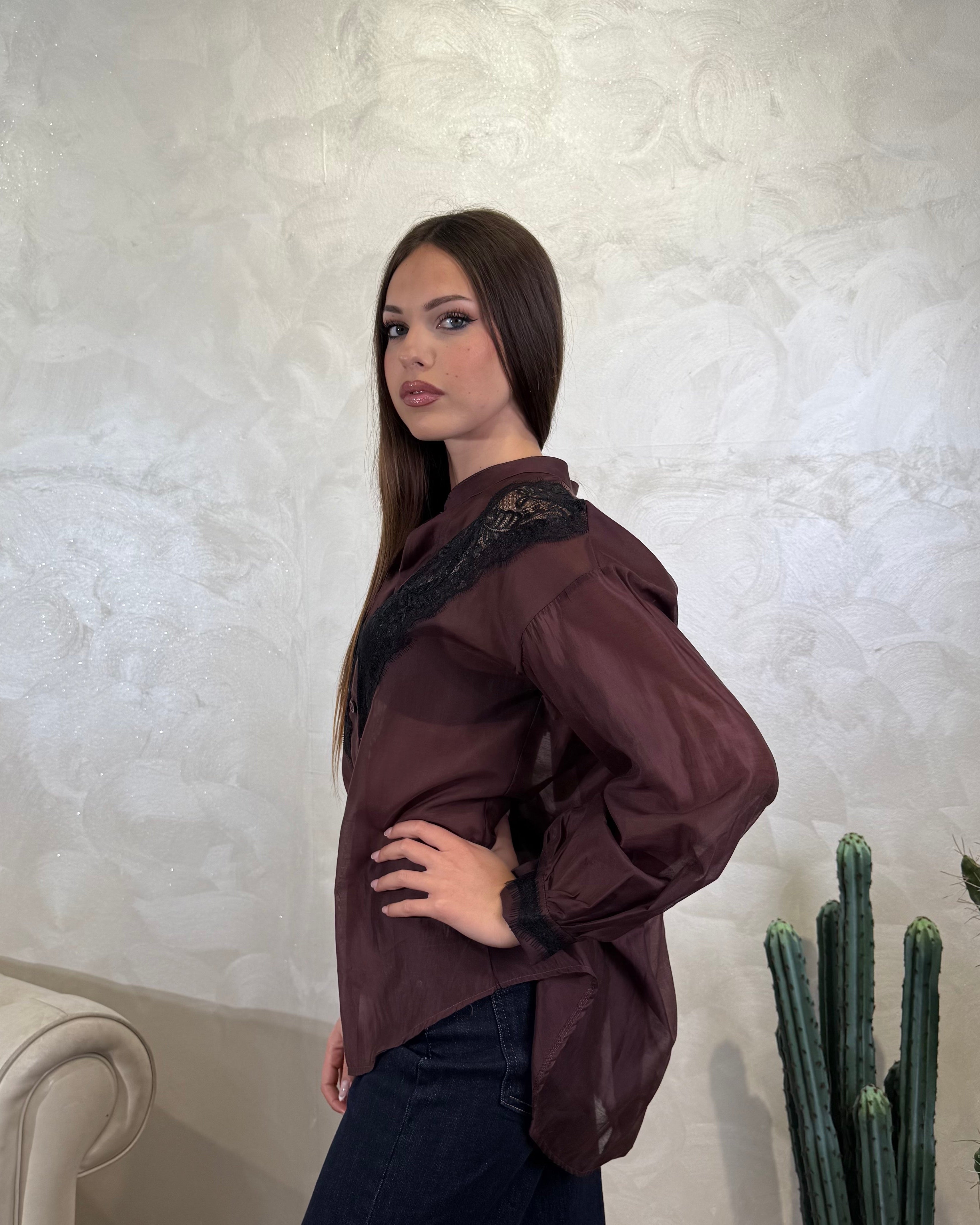 CAMICIA INSERTI PIZZO COL. BORDEAUX