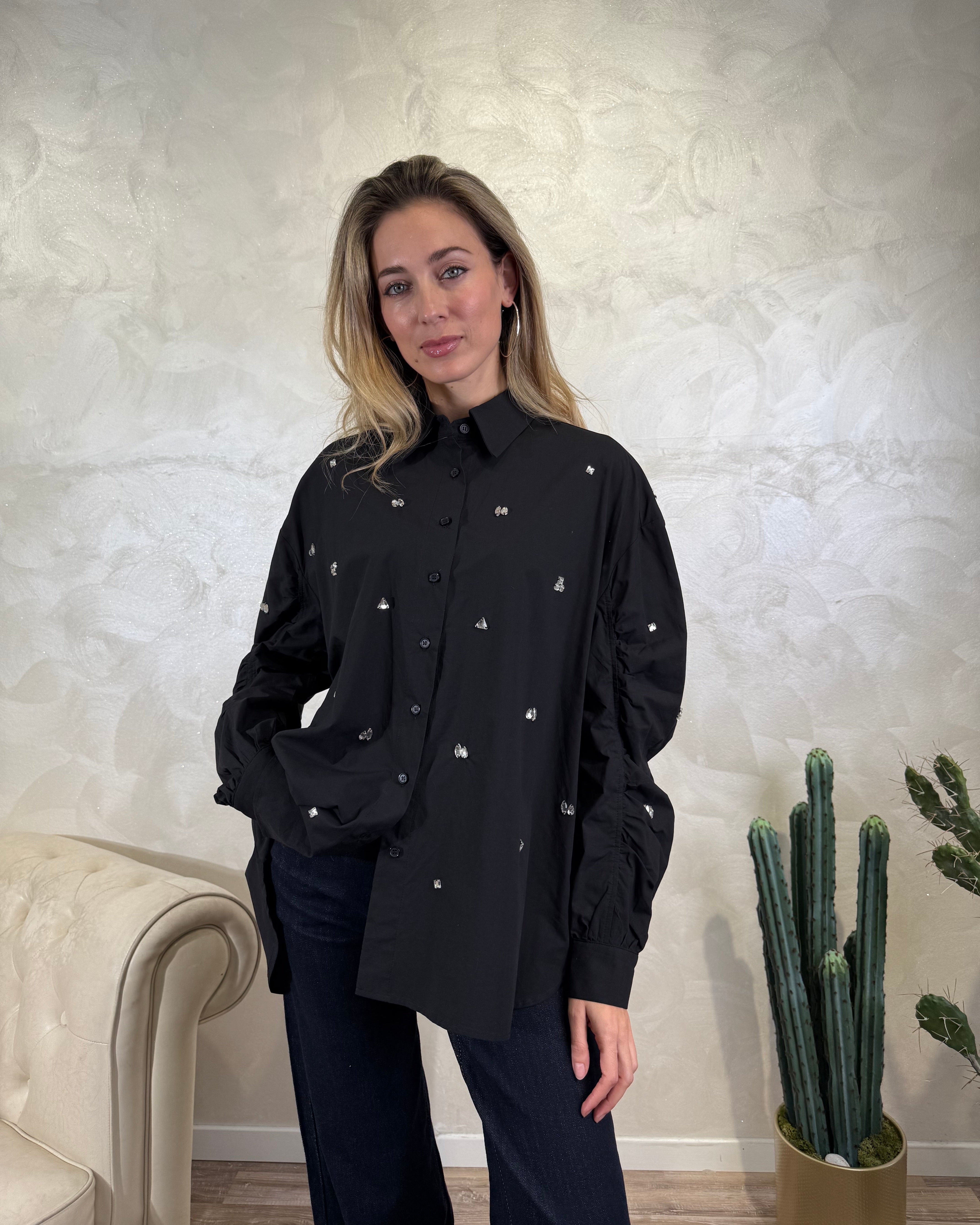 CAMICIA STRASS BRILLANTI COL. NERO
