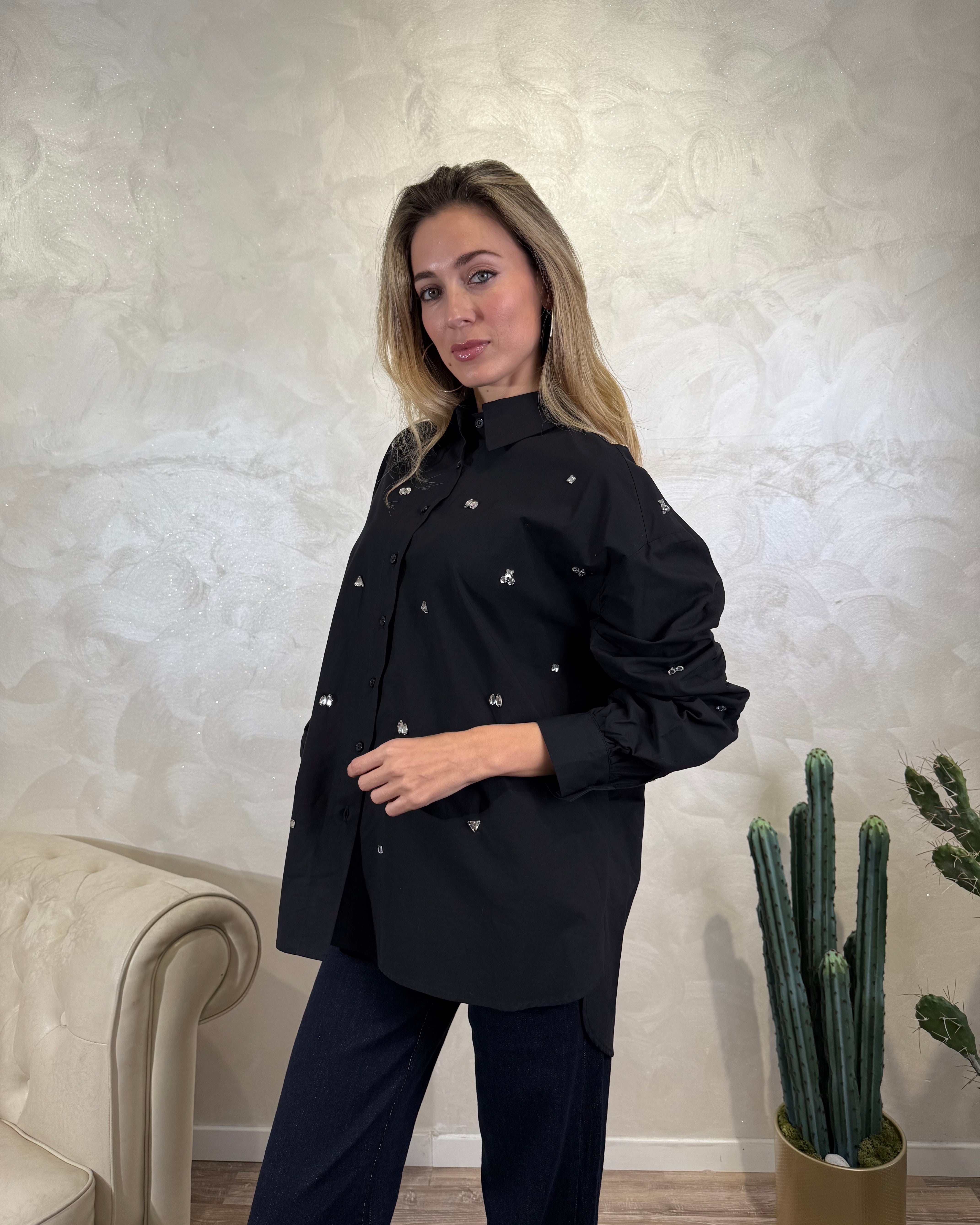 CAMICIA STRASS BRILLANTI COL. NERO