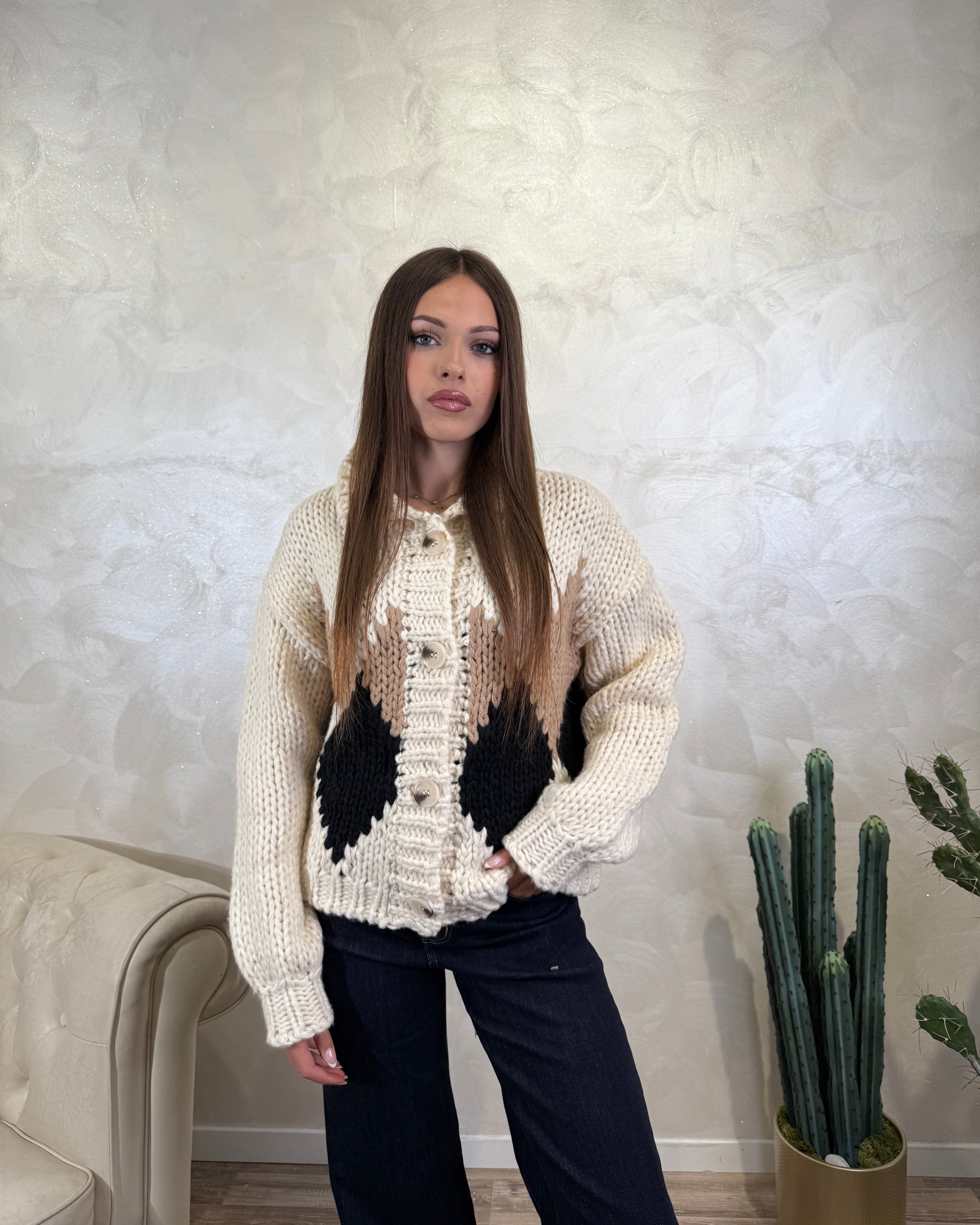 CARDIGAN FIN.3 FANTASIA BALLANTYNE COL. PANNA