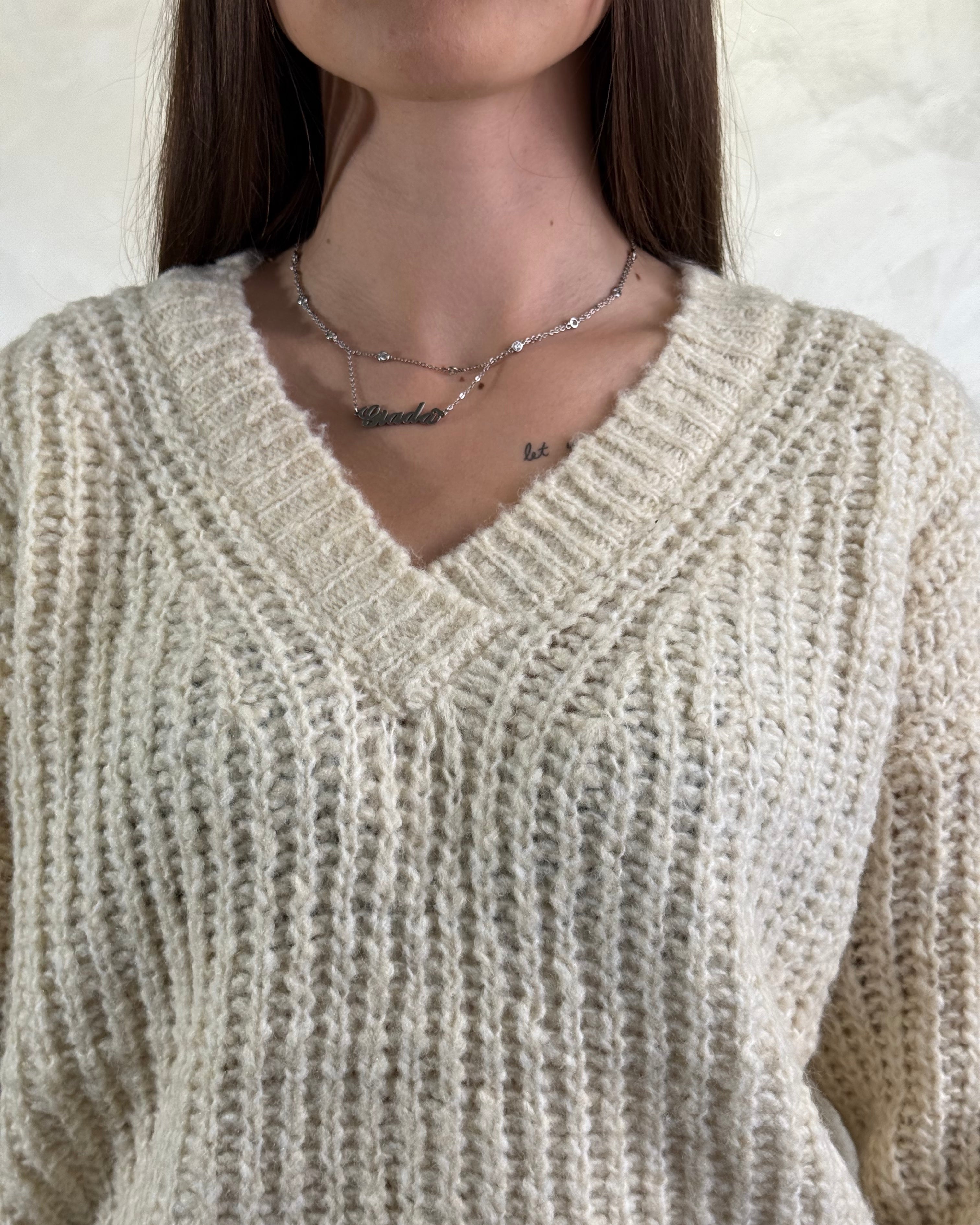 MAGLIA COSTA INGLESE SCOLLO V COL. PANNA