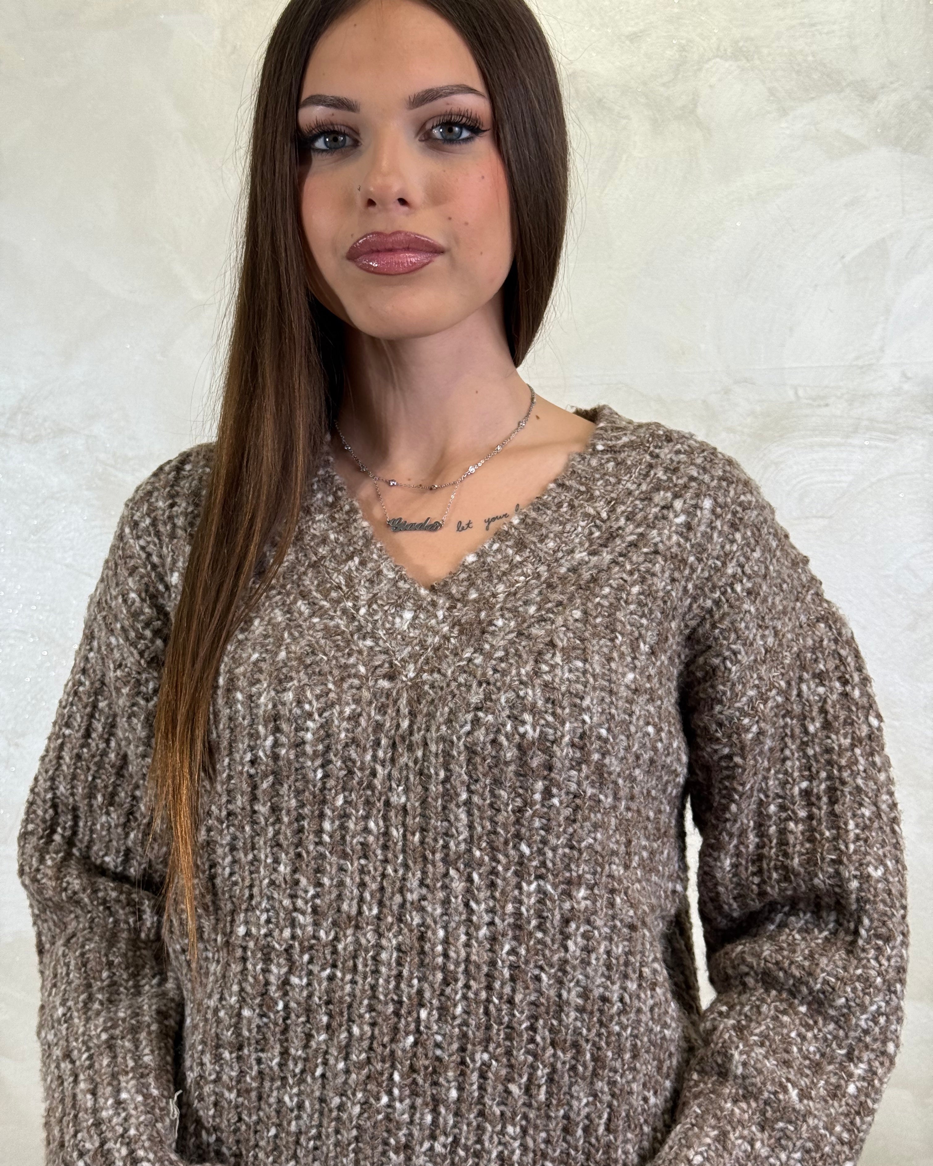 MAGLIA COSTA INGLESE SCOLLO V COL. CAFFE'