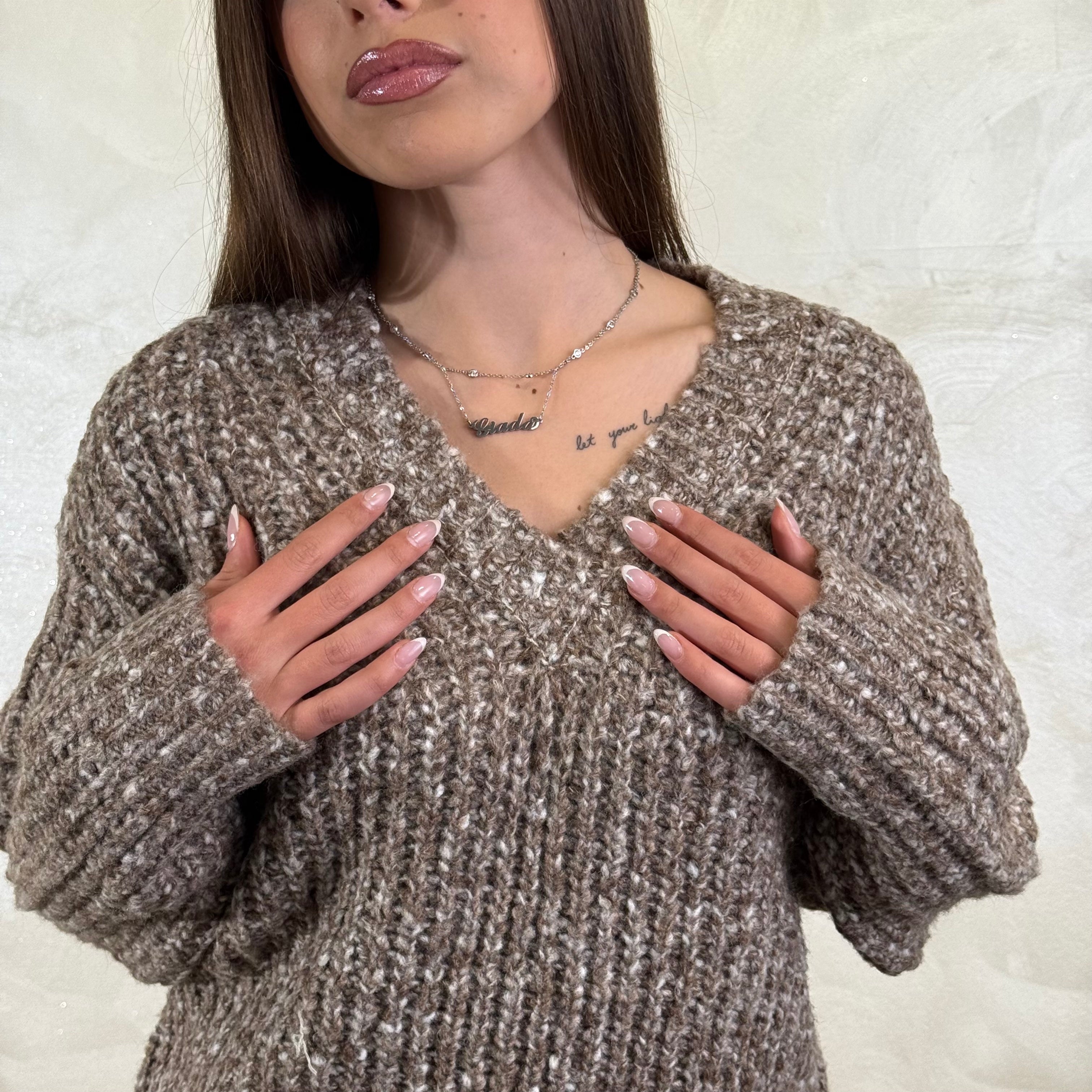 MAGLIA COSTA INGLESE SCOLLO V COL. CAFFE'