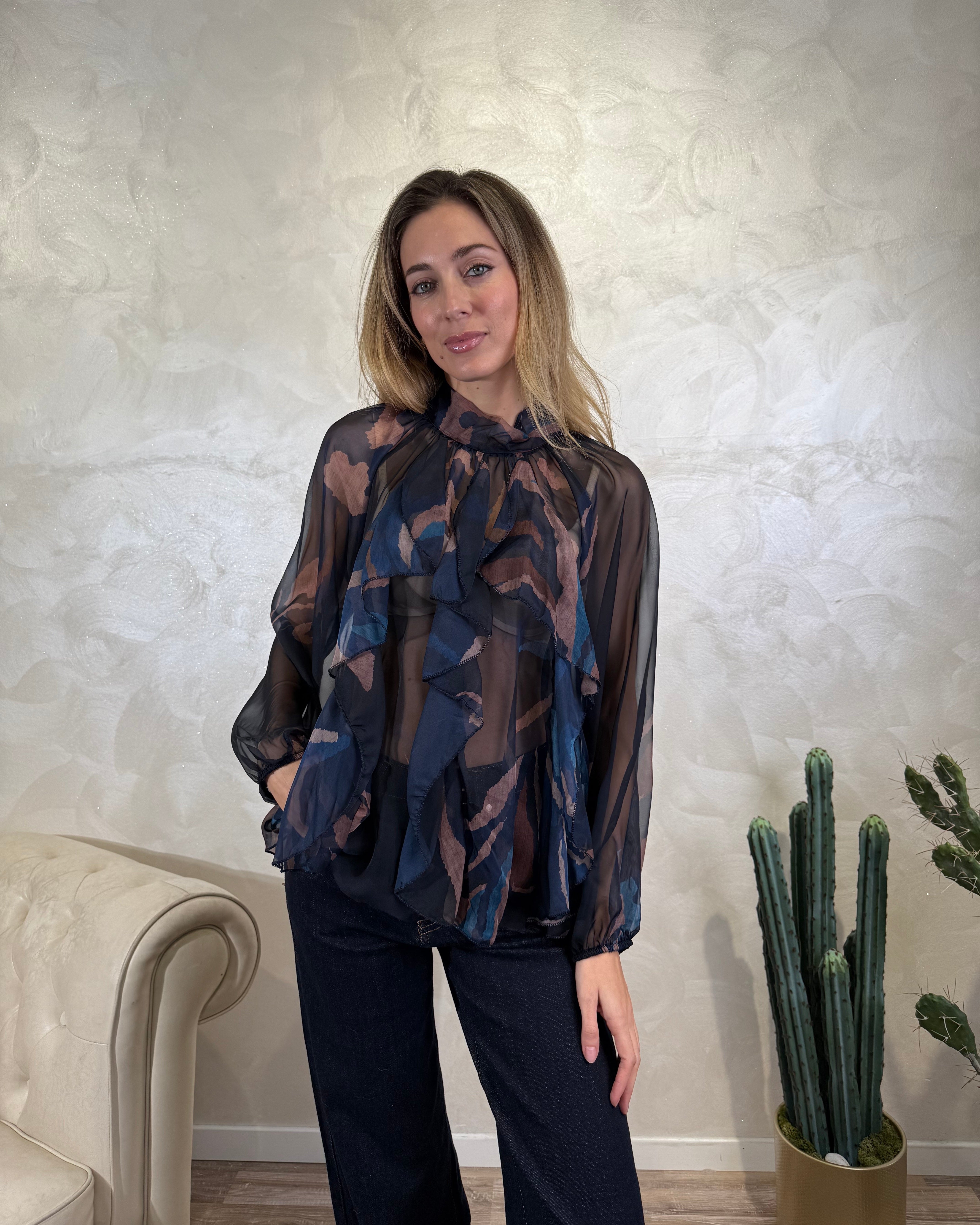 CAMICIA FANTASIA COLLO A FUSCIACCA COL. BLU