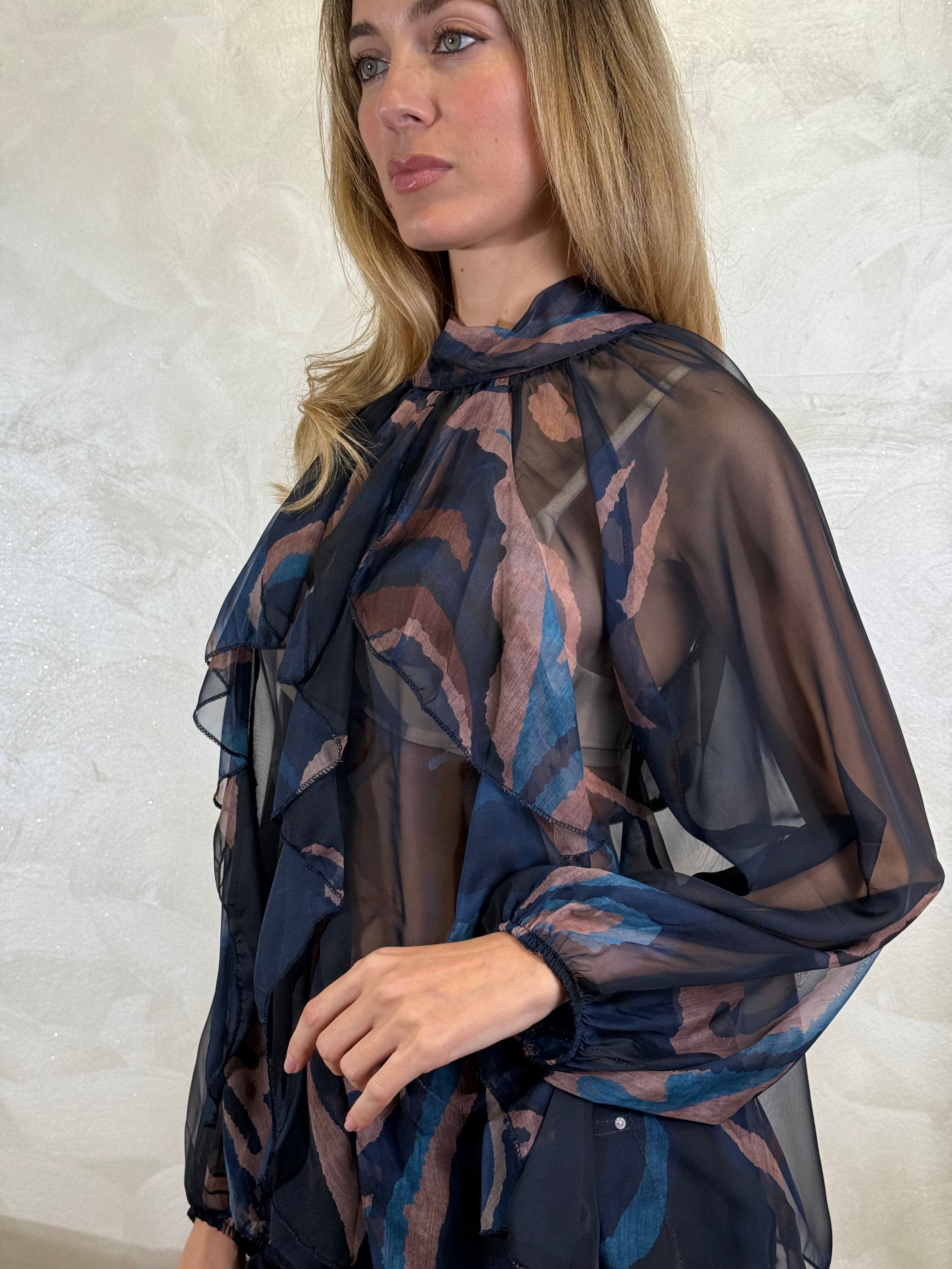 CAMICIA FANTASIA COLLO A FUSCIACCA COL. BLU