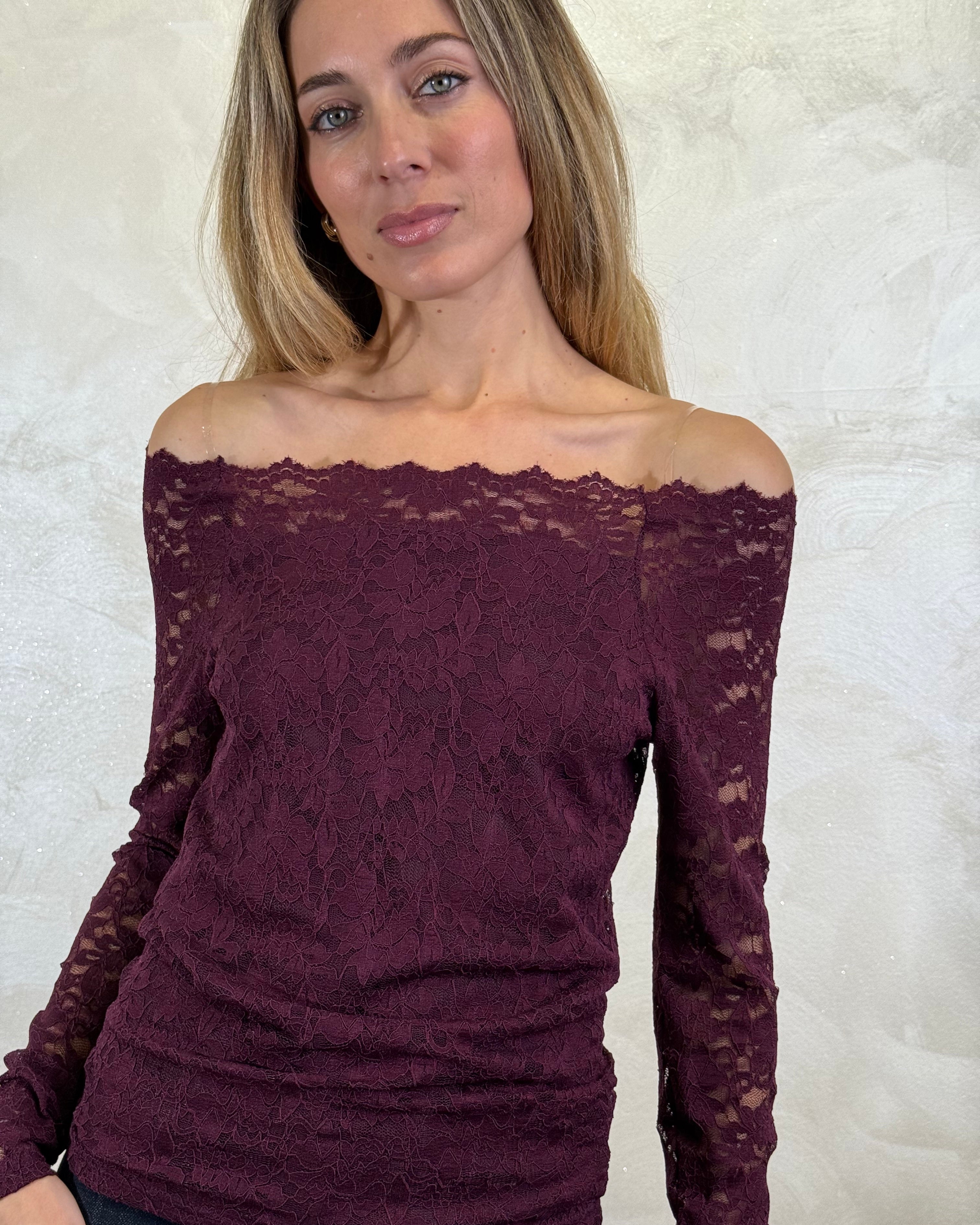 TOP PIZZO SCOLLO AMPIO COL. BORDEAUX