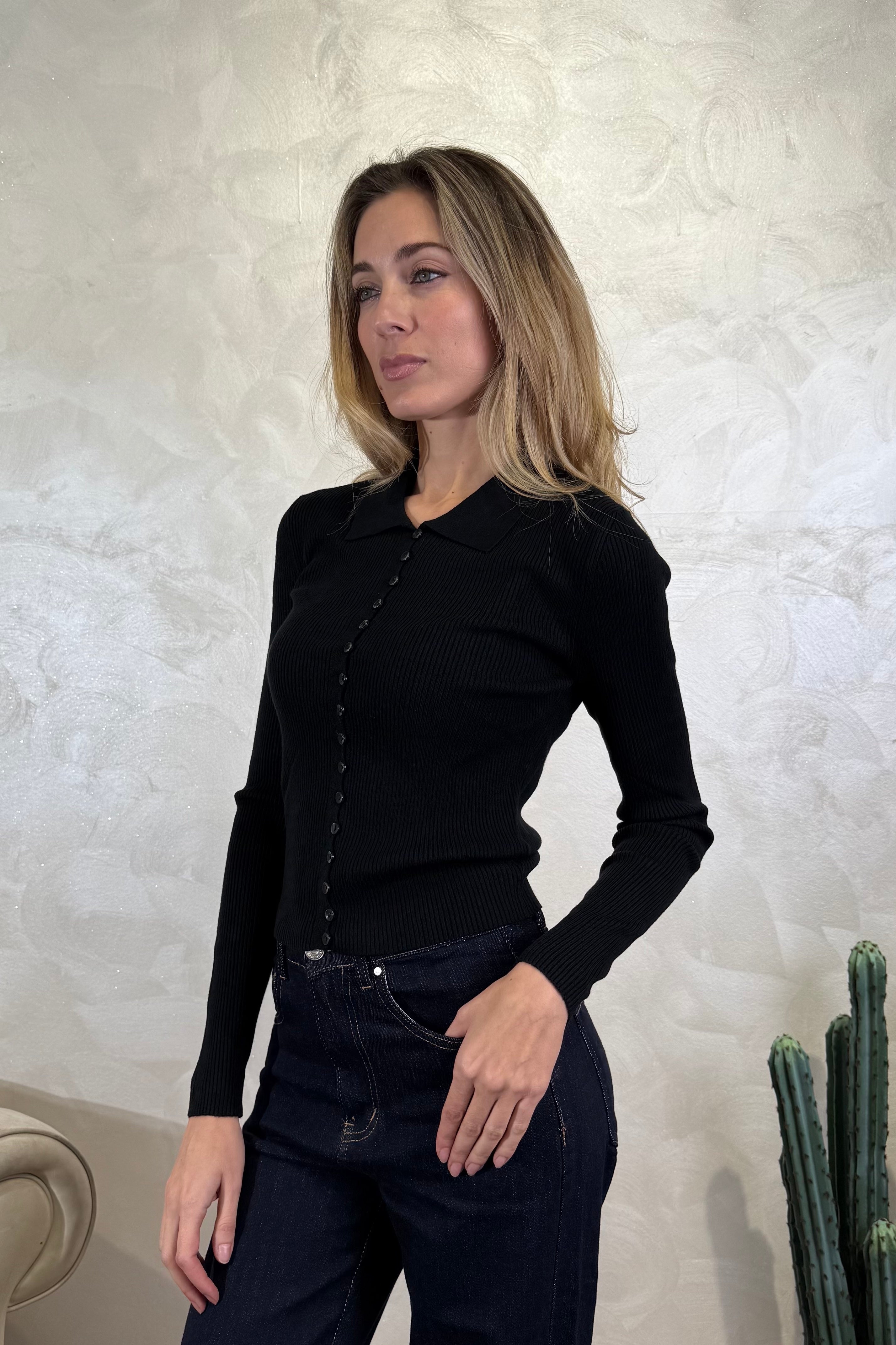 CARDIGAN A POLO COL.NERO