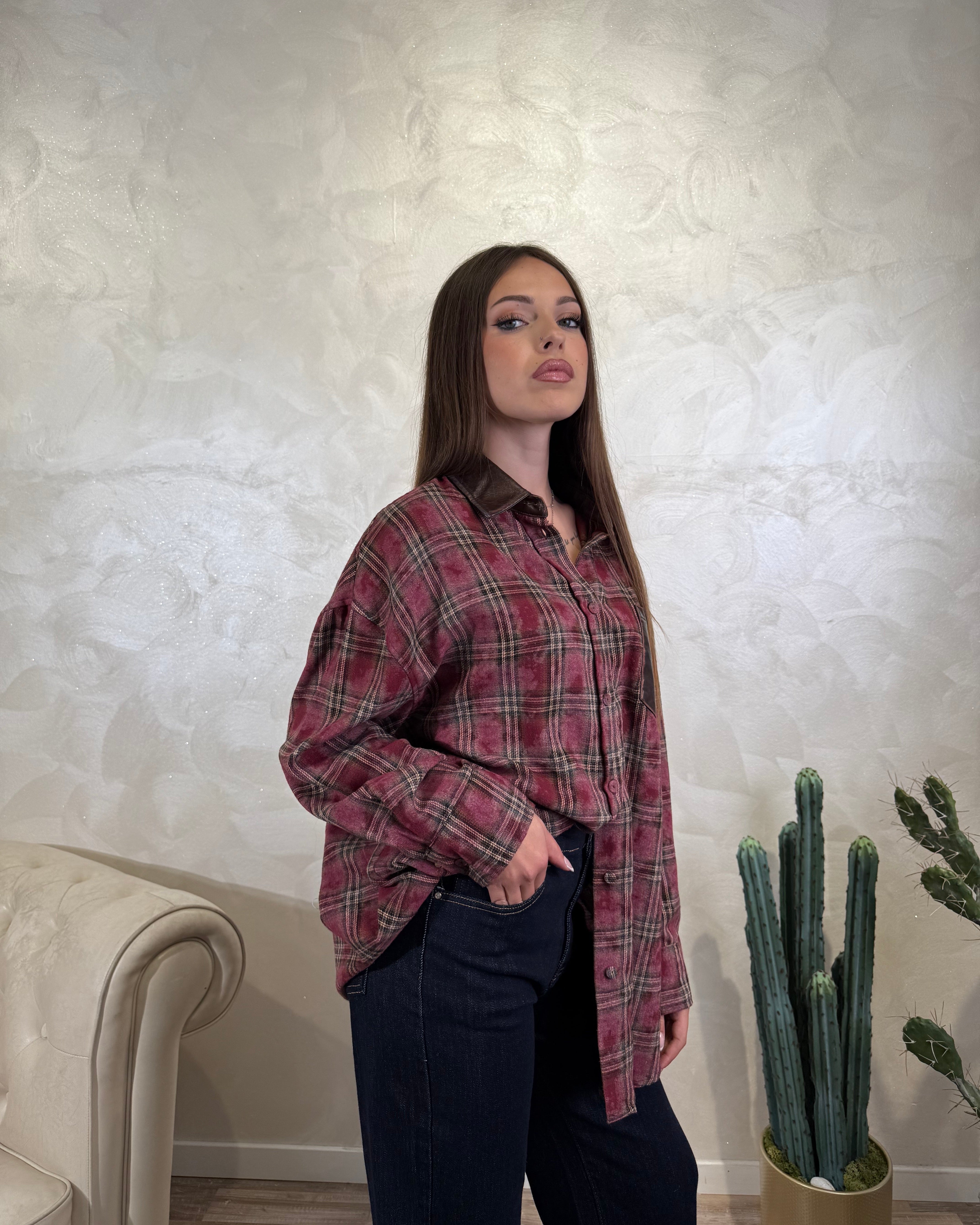 CAMICIA EFFETTO VINTAGE USED COL. BORDEAUX