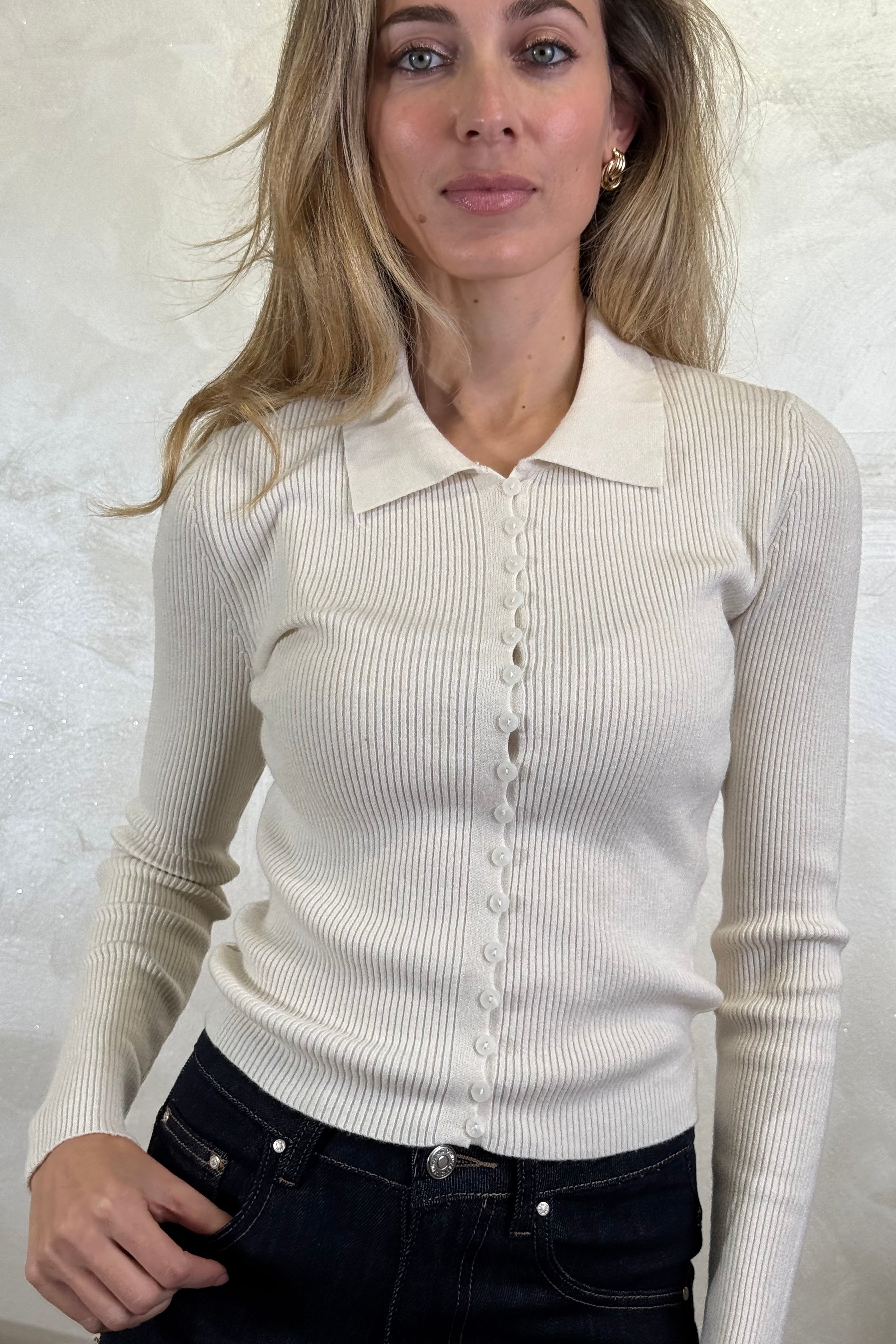 CARDIGAN A POLO COL.PANNA