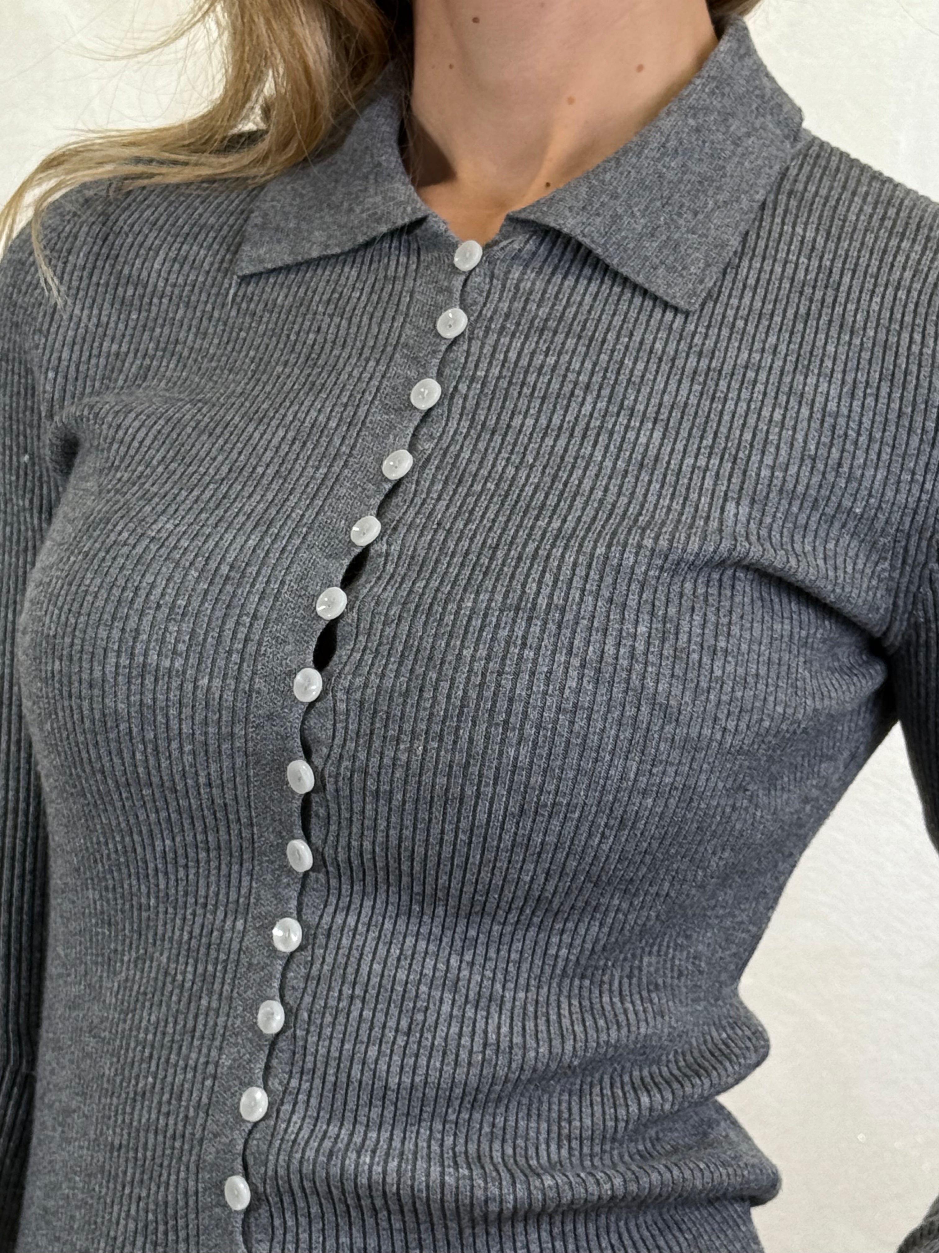 CARDIGAN A POLO COL.GRIGIO