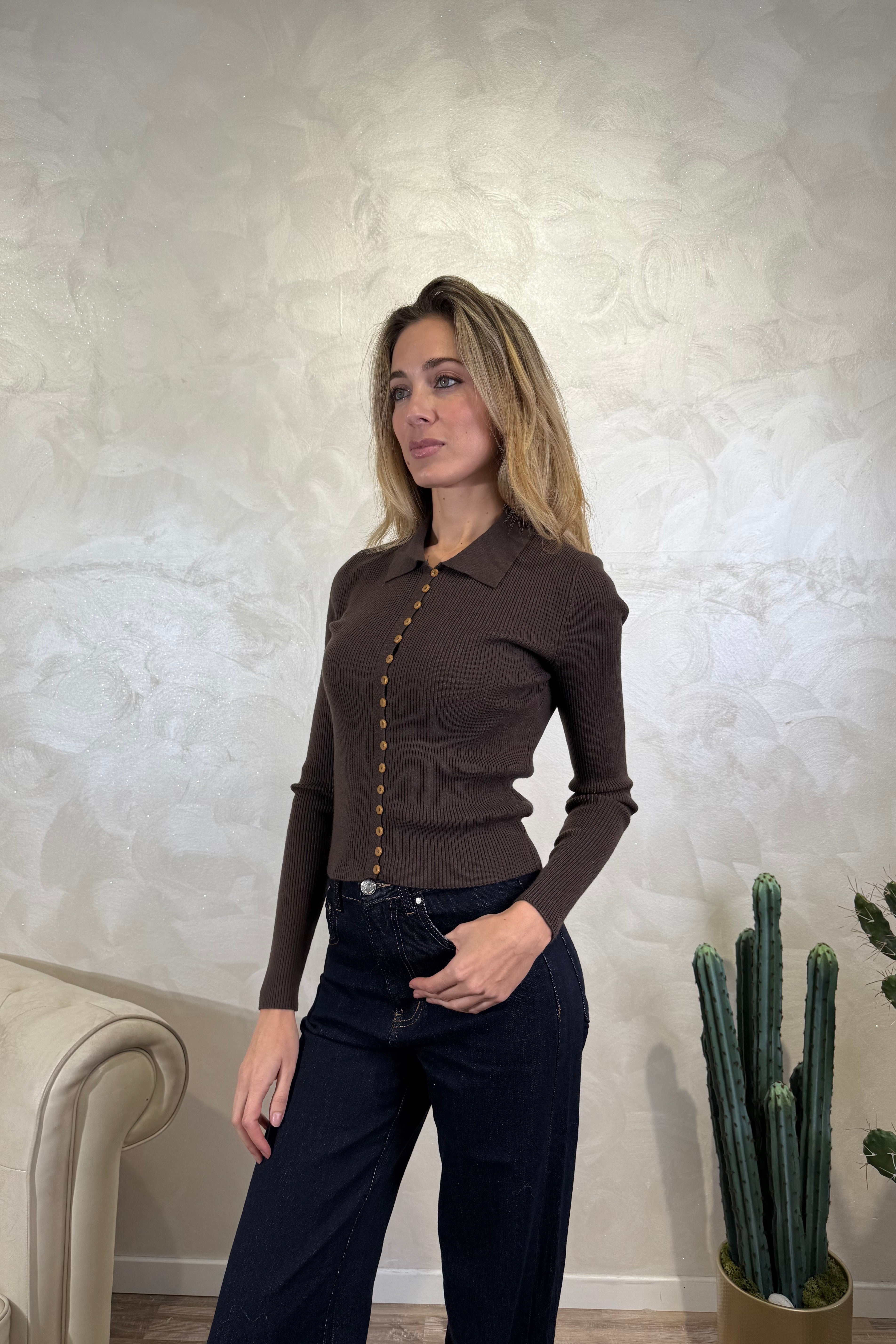 CARDIGAN A POLO COL.MORO