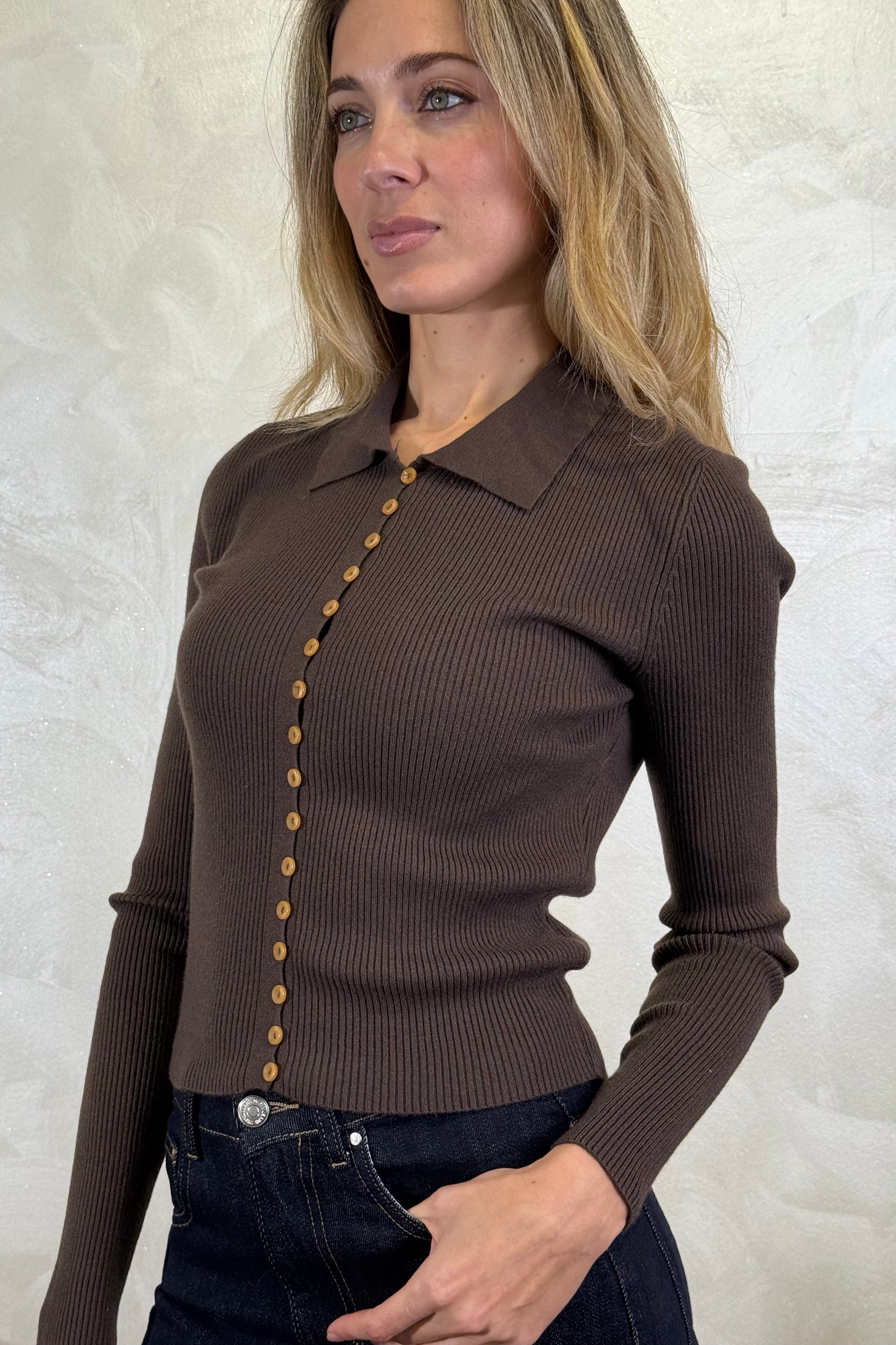 CARDIGAN A POLO COL.MORO