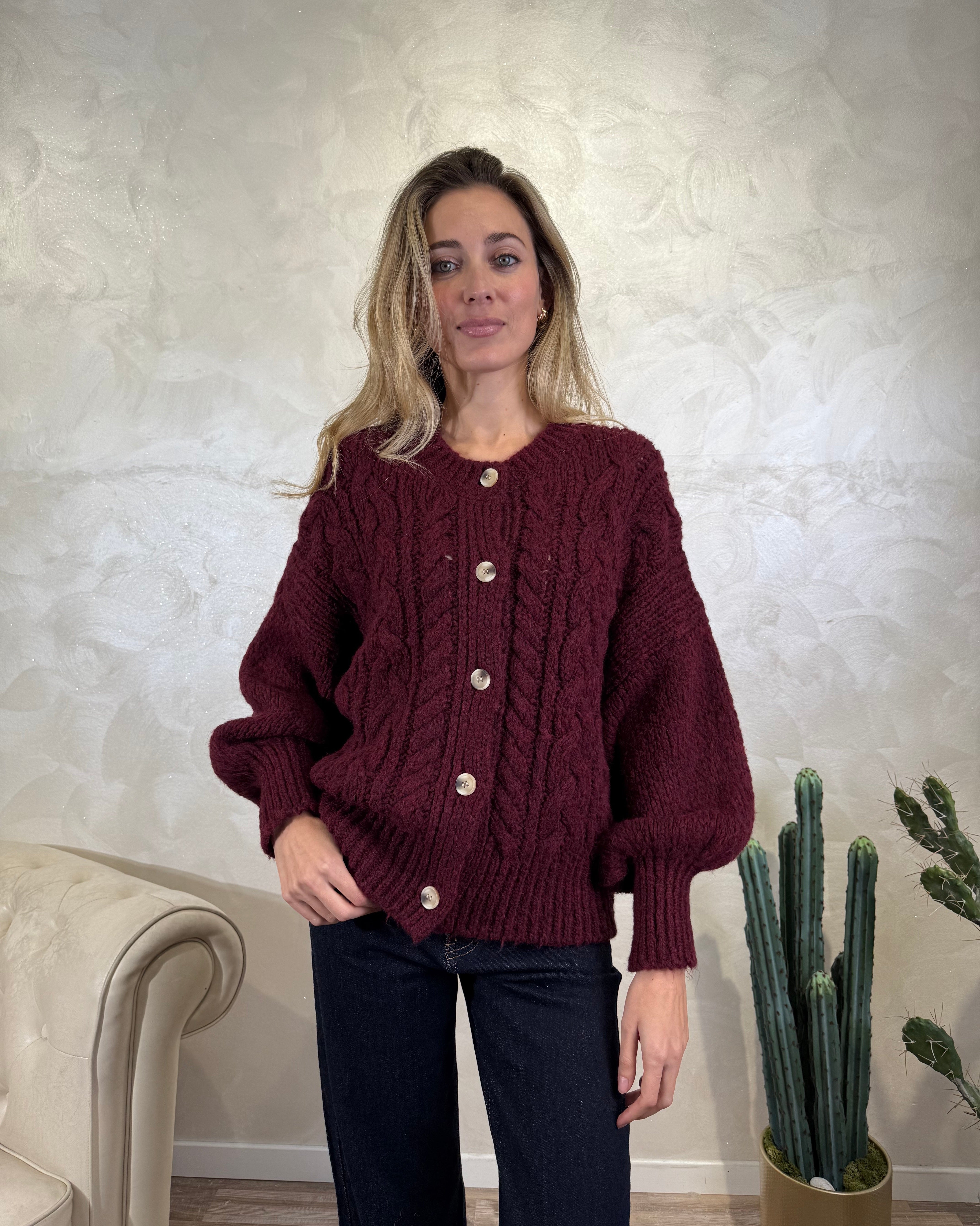 CARDIGAN TRECCIA COL BORDEAUX