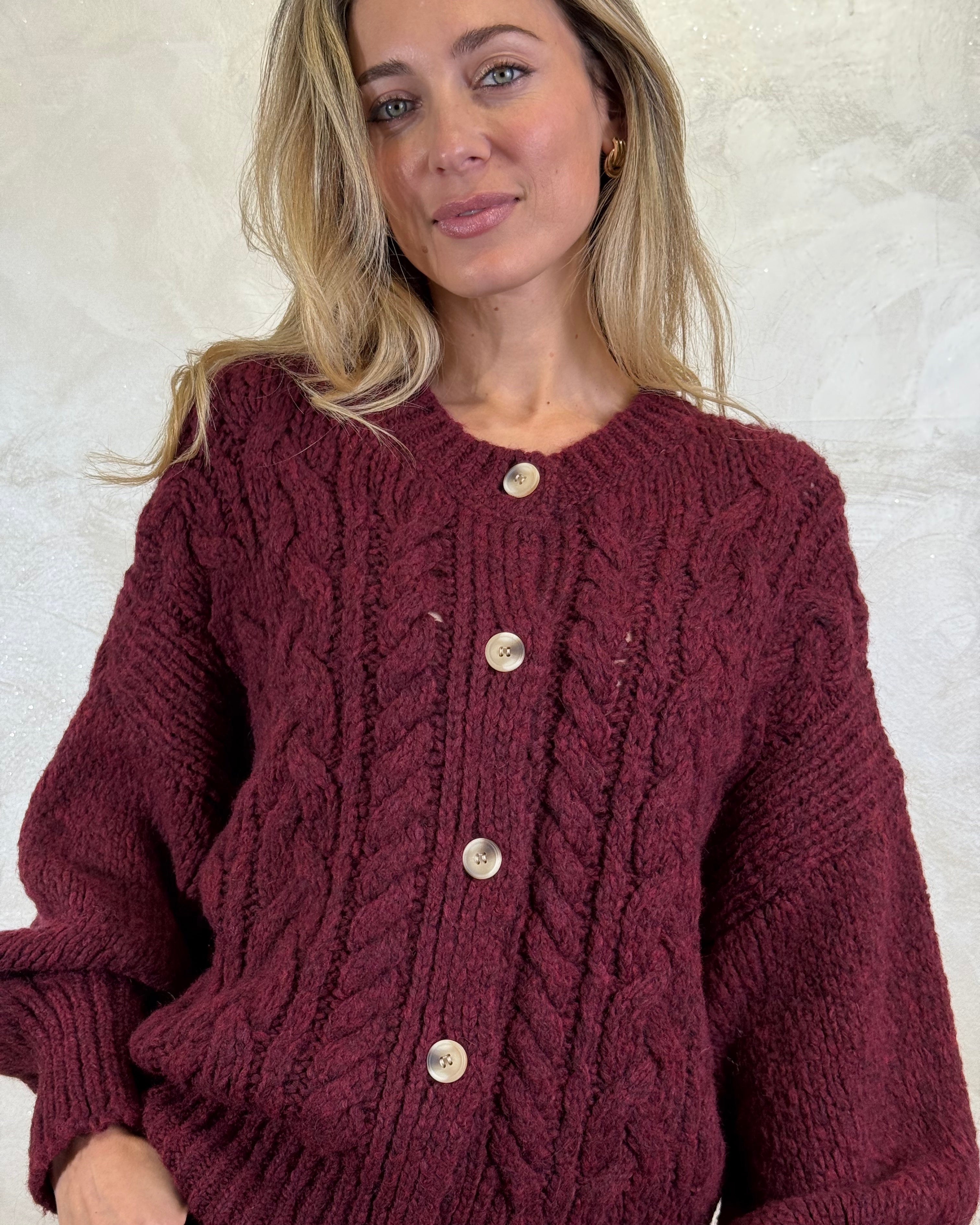CARDIGAN TRECCIA COL BORDEAUX