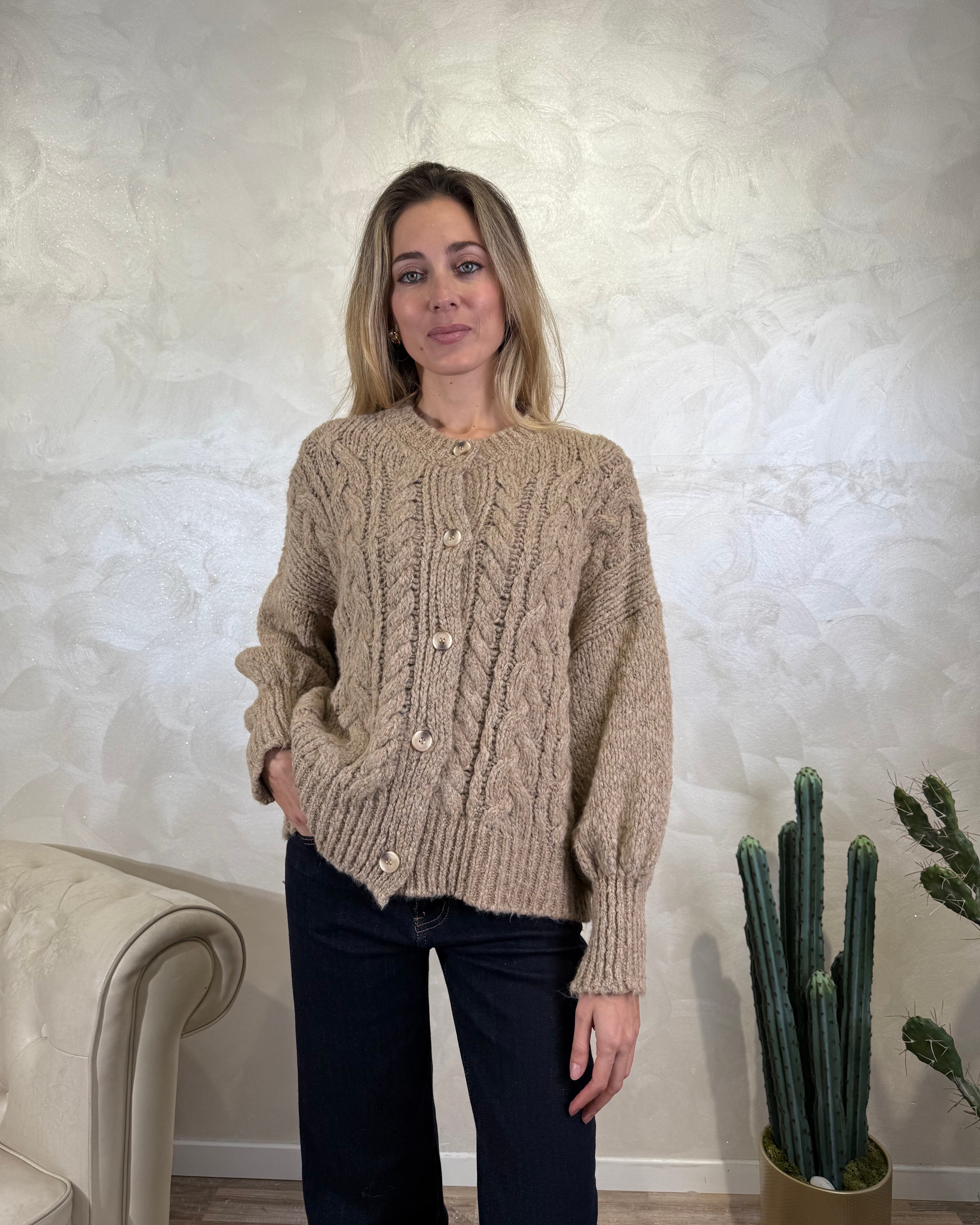 CARDIGAN TRECCIA COL CAMEL