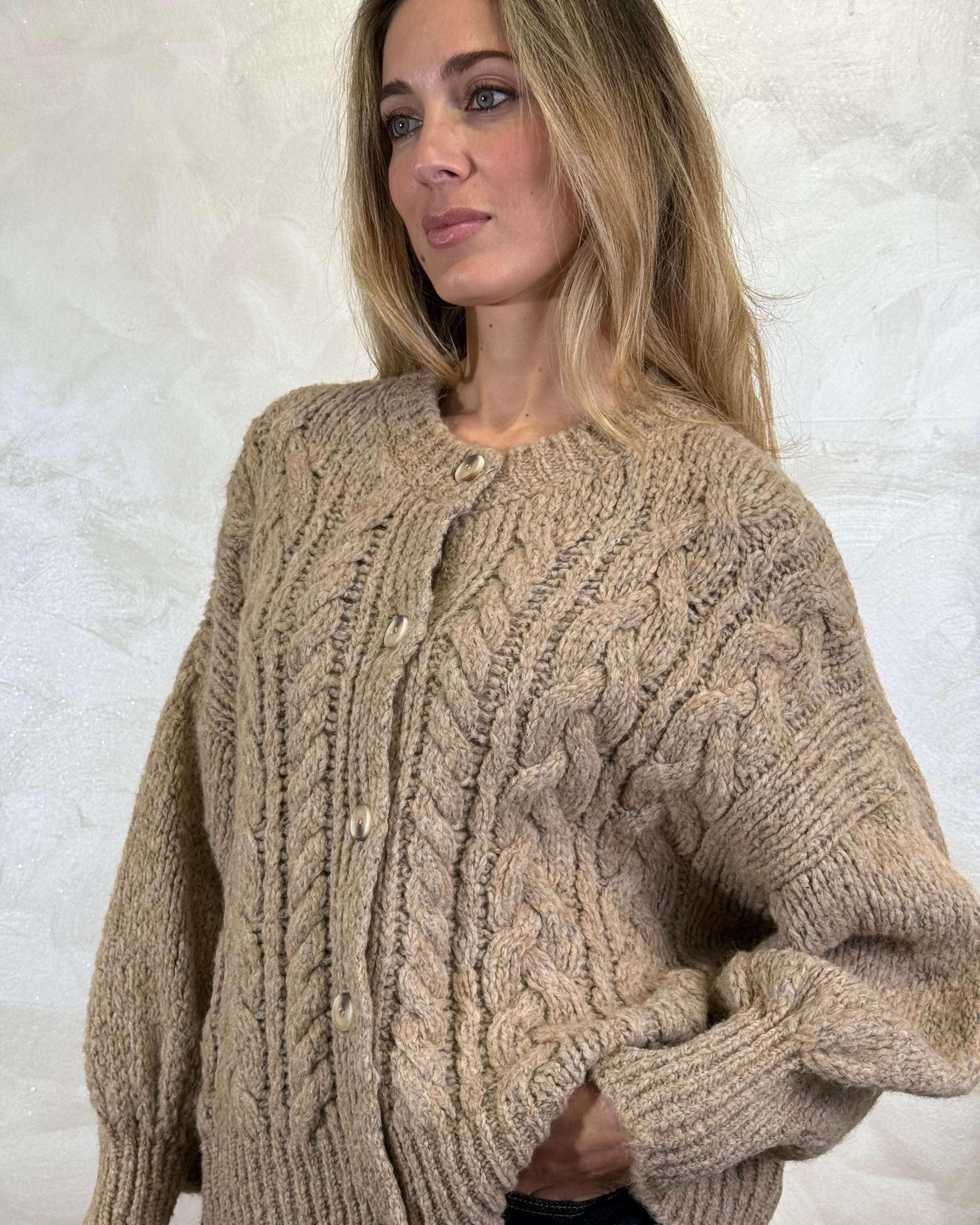 CARDIGAN TRECCIA COL CAMEL