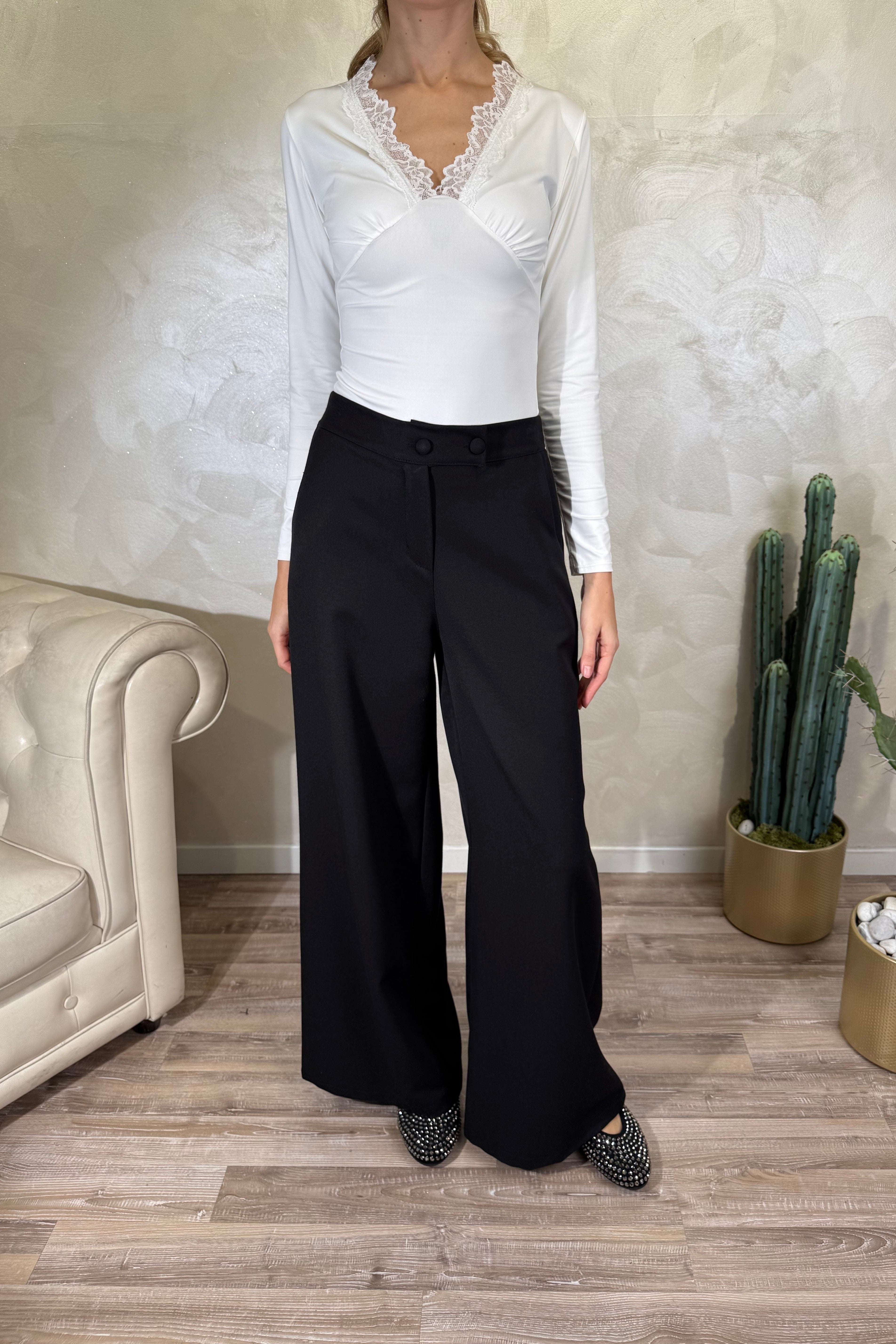 PANTALONE GAMBA AMPIA COL.NERO