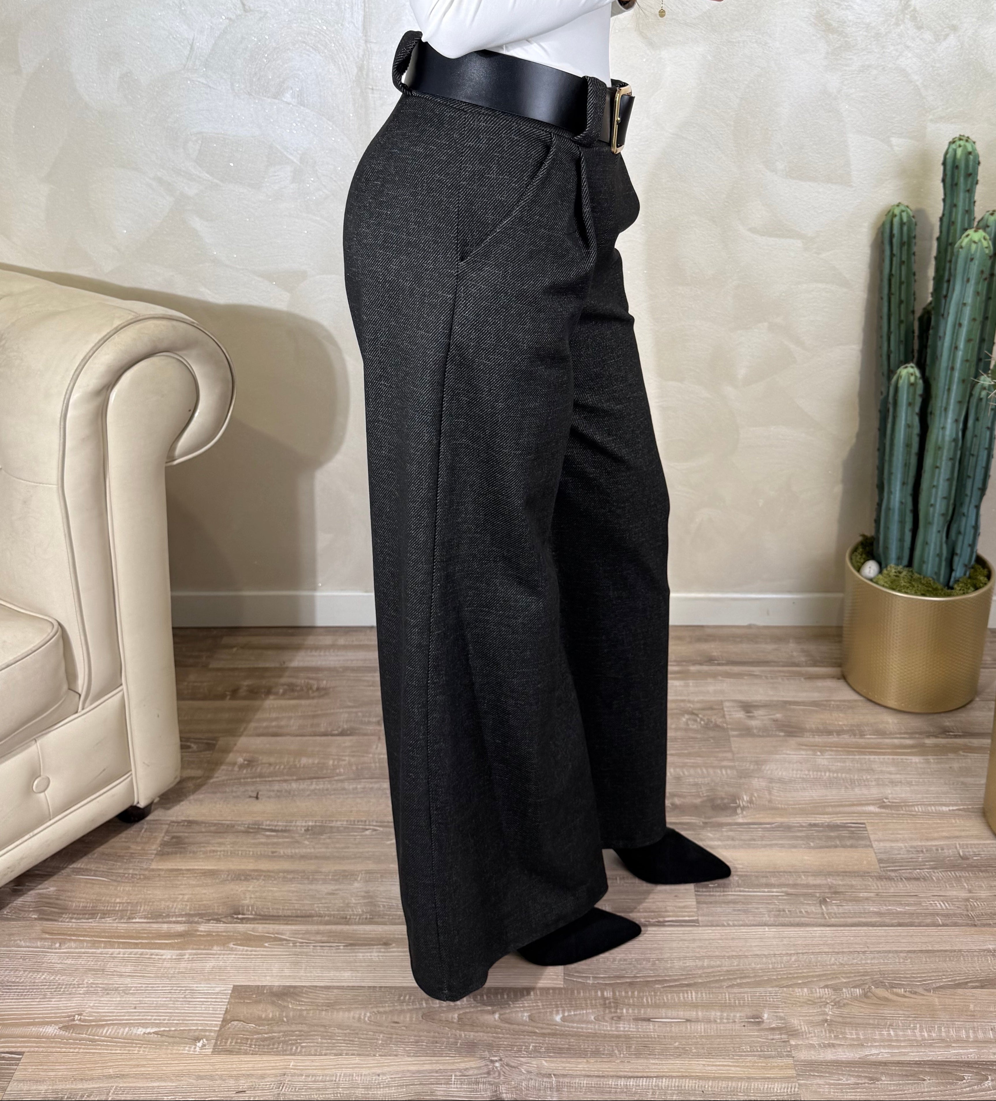 PANTALONE CON PINCES COL.GRIGIO SCURO MELANGE