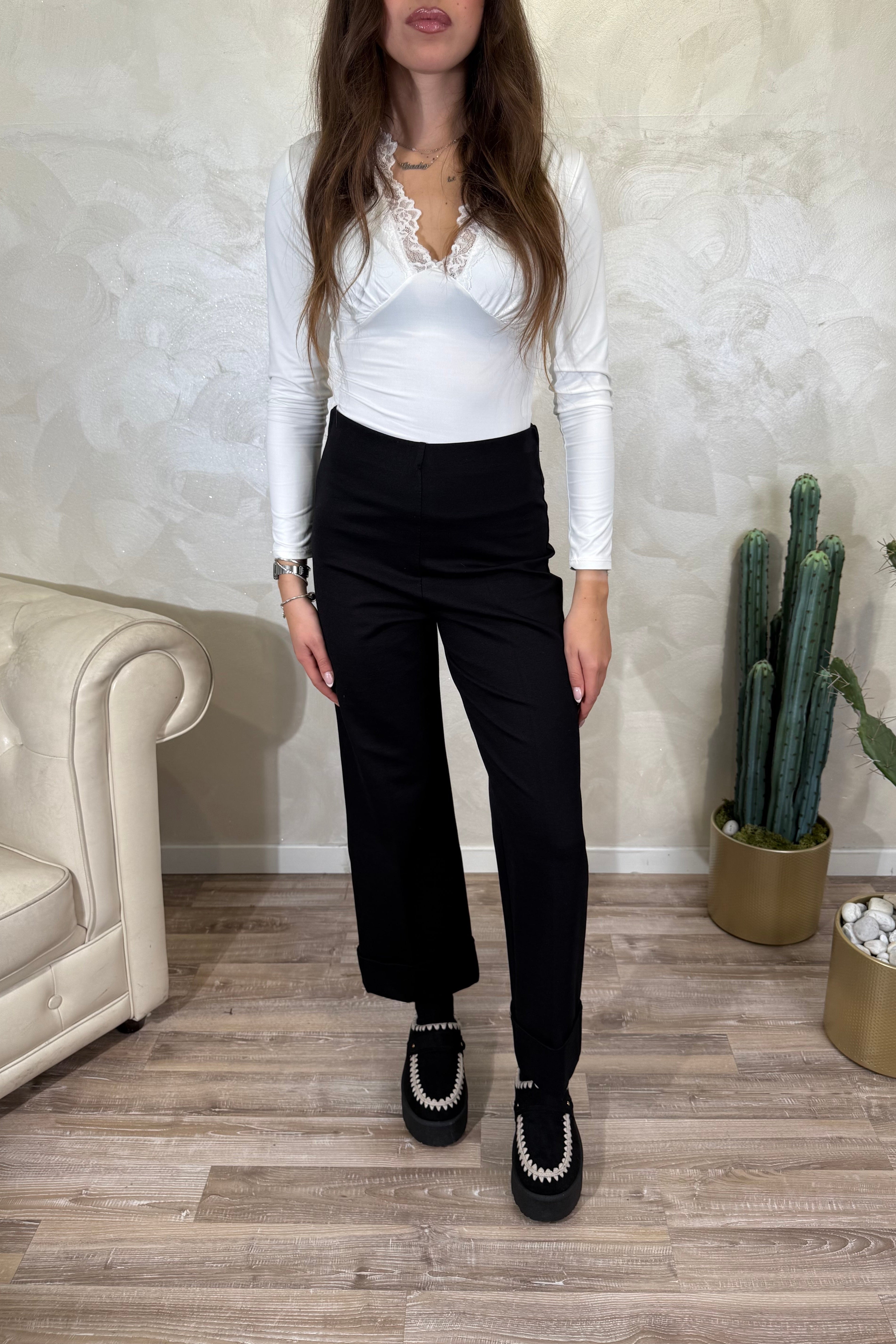 PANTALONE P.MILANO RISVOLTO ALTO COL.NERO