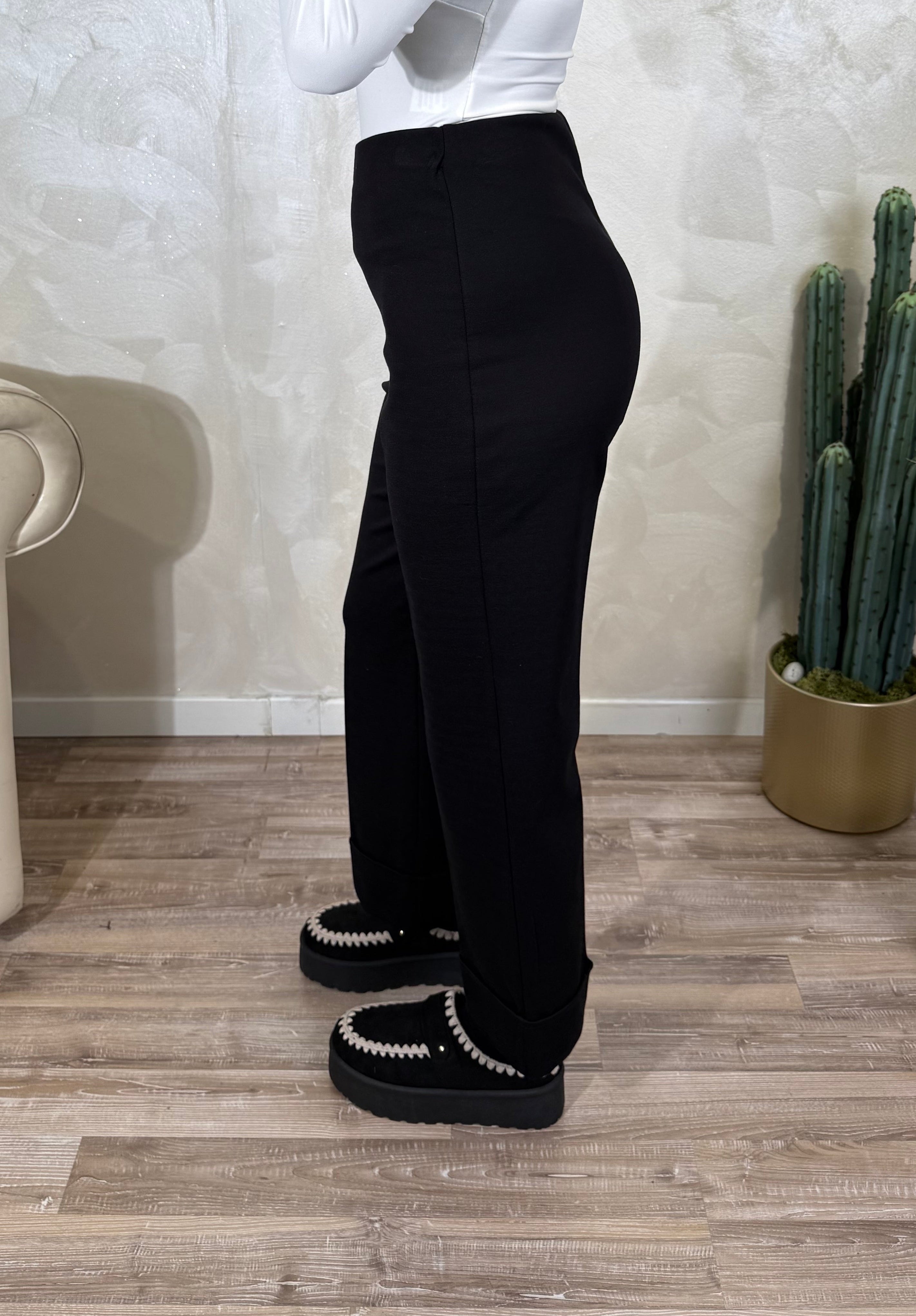 PANTALONE P.MILANO RISVOLTO ALTO COL.NERO