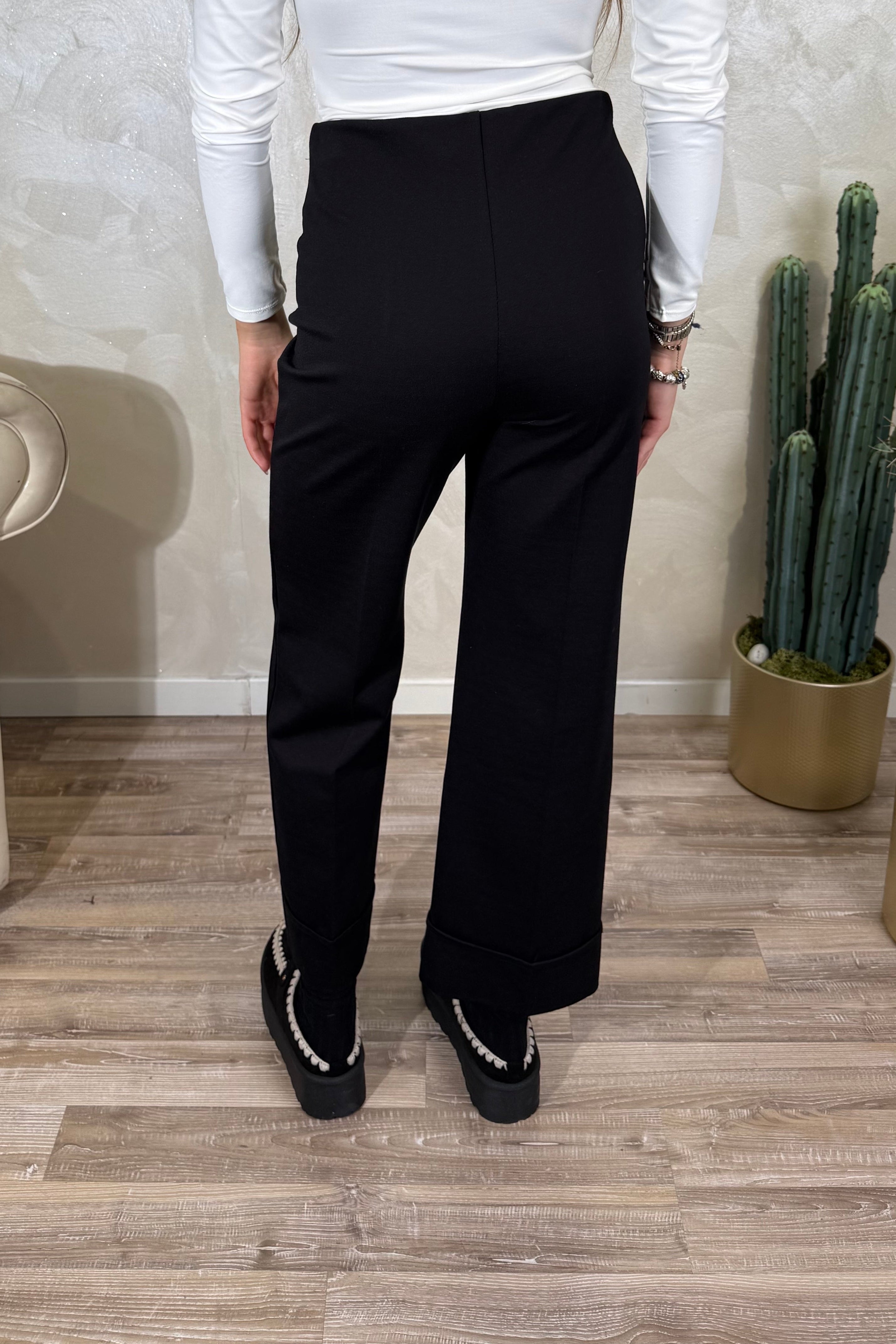 PANTALONE P.MILANO RISVOLTO ALTO COL.NERO