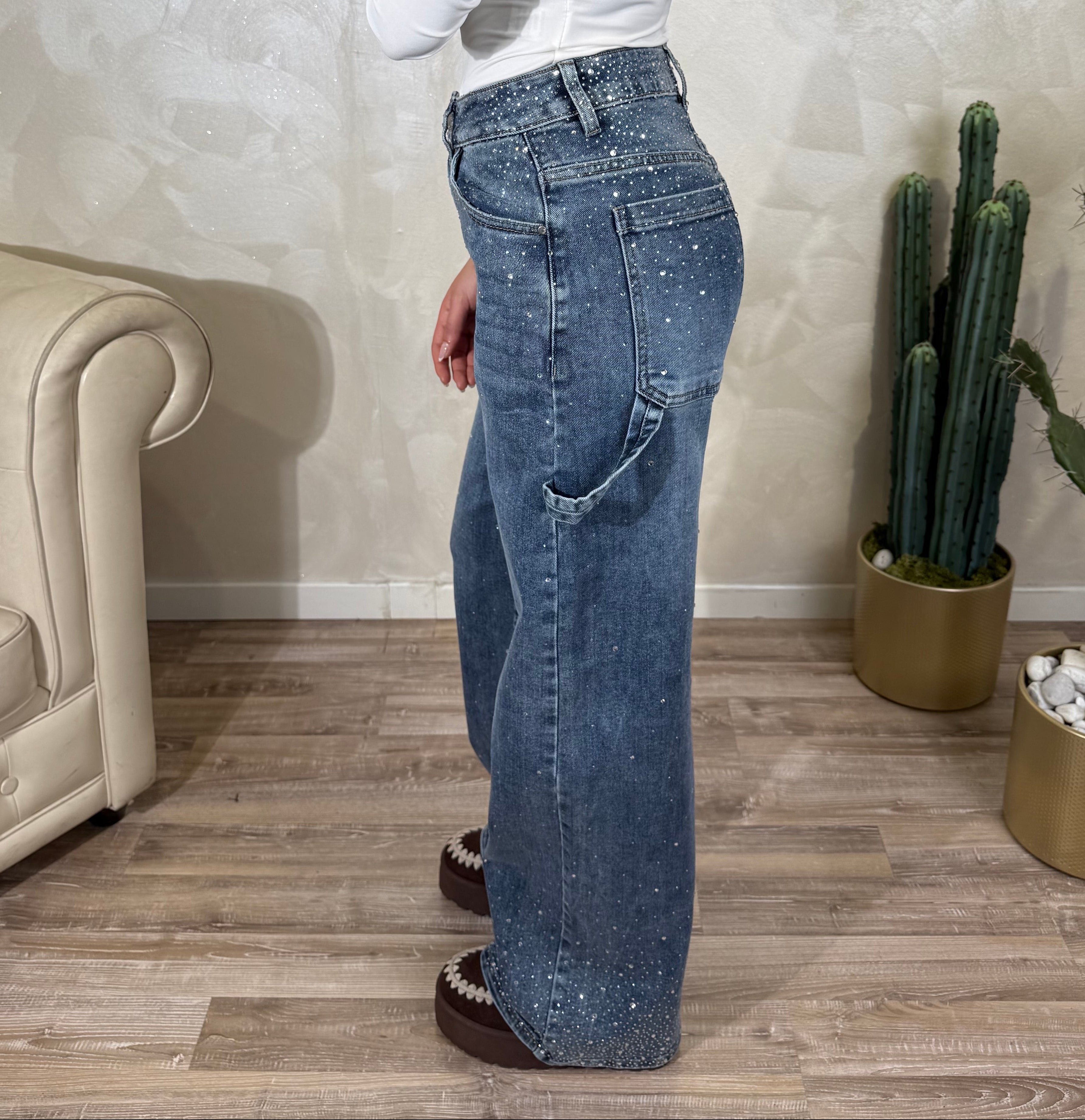 JEANS WORKER CON STRASS COL. DENIM CHIARO