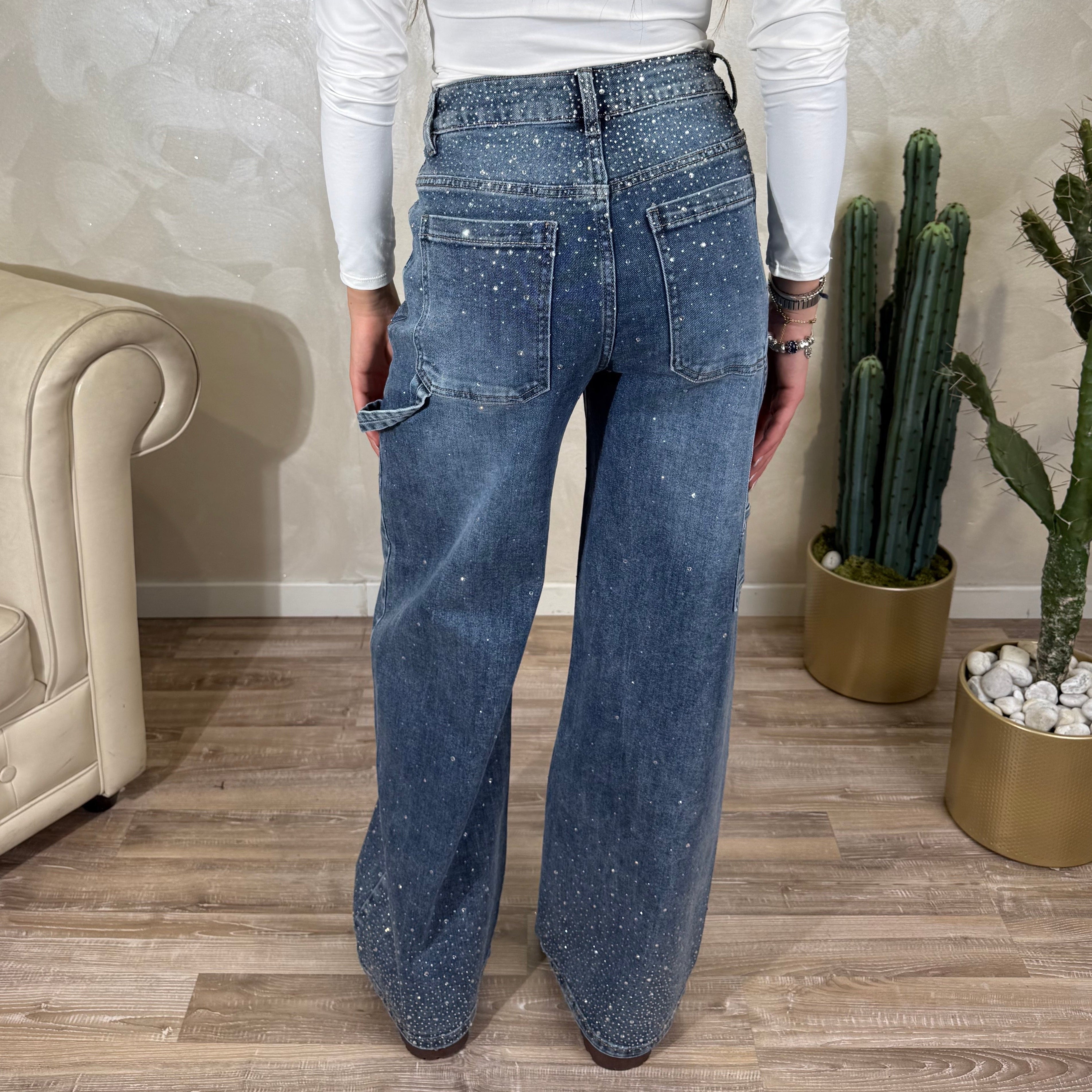 JEANS WORKER CON STRASS COL. DENIM CHIARO