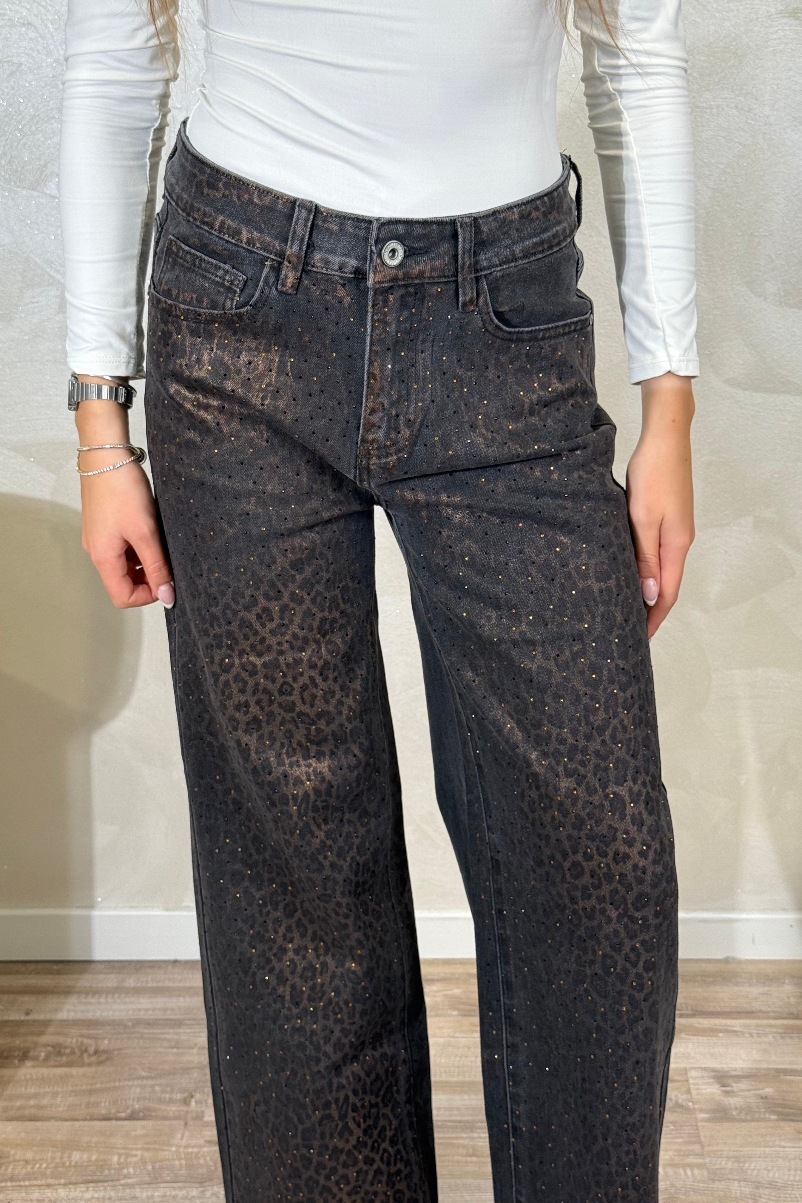 JEANS FANTASIA ANIMALIER CON STRASS COL. MORO