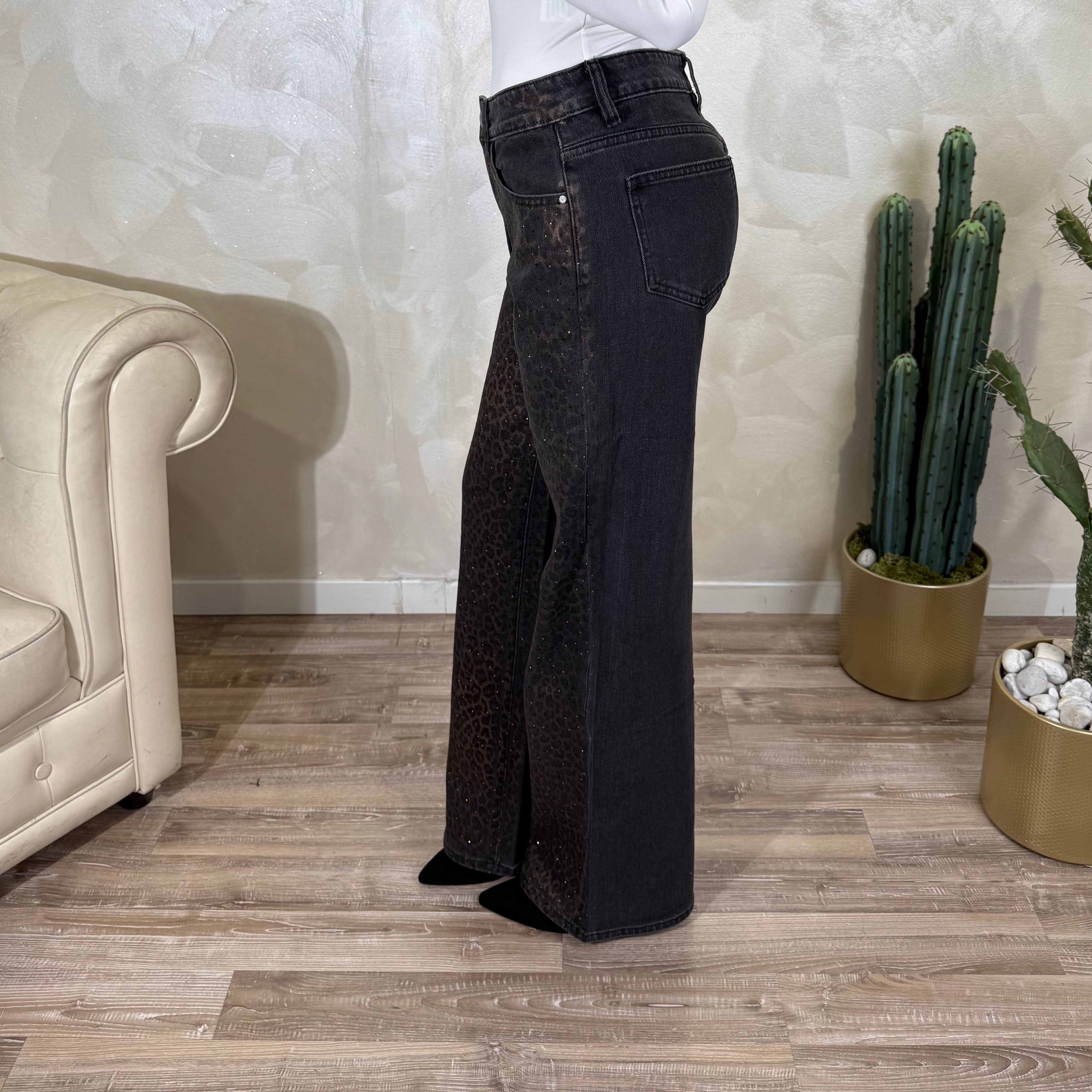 JEANS FANTASIA ANIMALIER CON STRASS COL. MORO