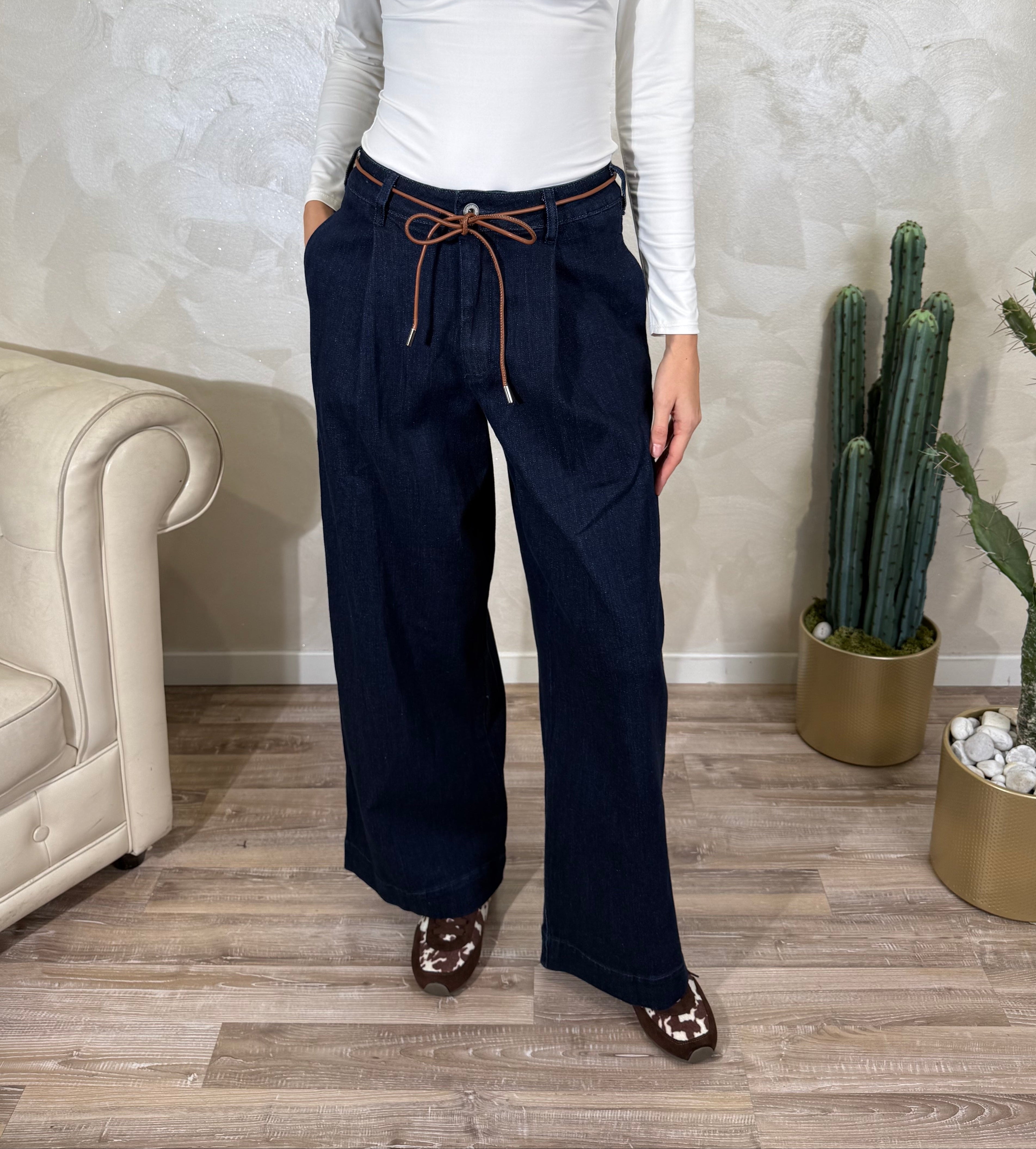 JEANS PINCES CON CINTURA A CORDINO COL.DENIM SCURO