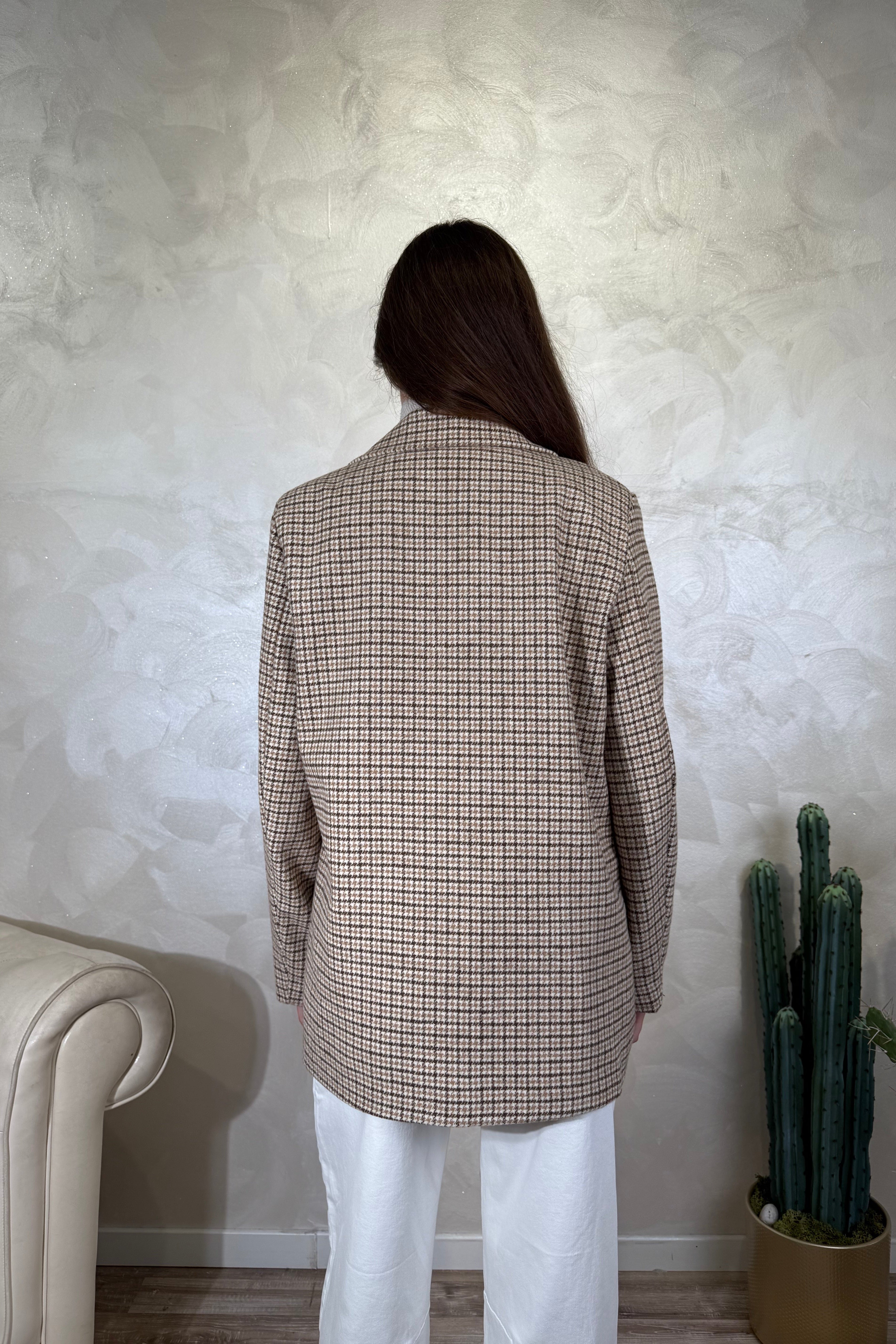 BLAZER PIED DE POULE COL.BEIGE
