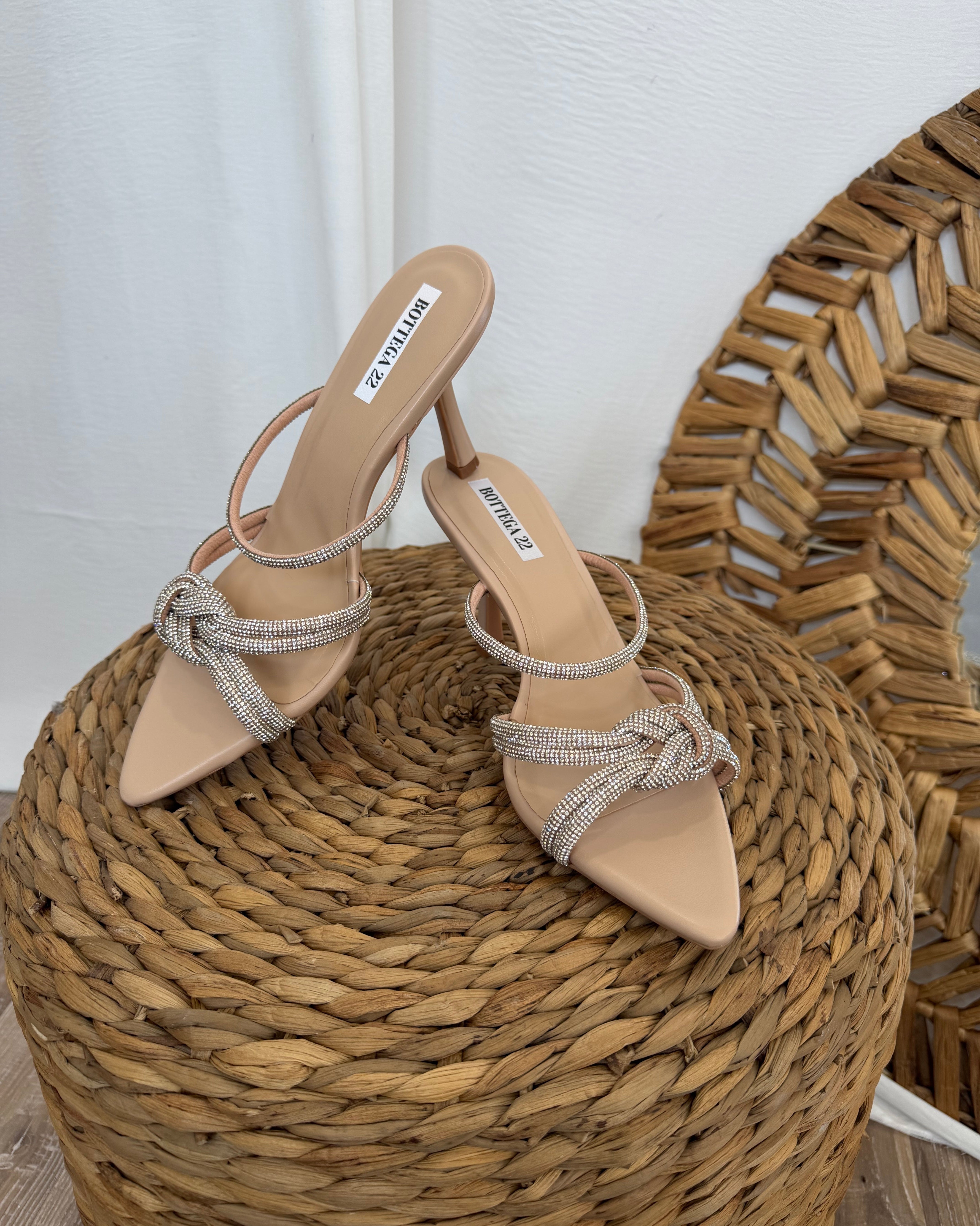 SCARPA SANDALI DONNA STRASS PUNTA AFFUSOLATA COL BEIGE