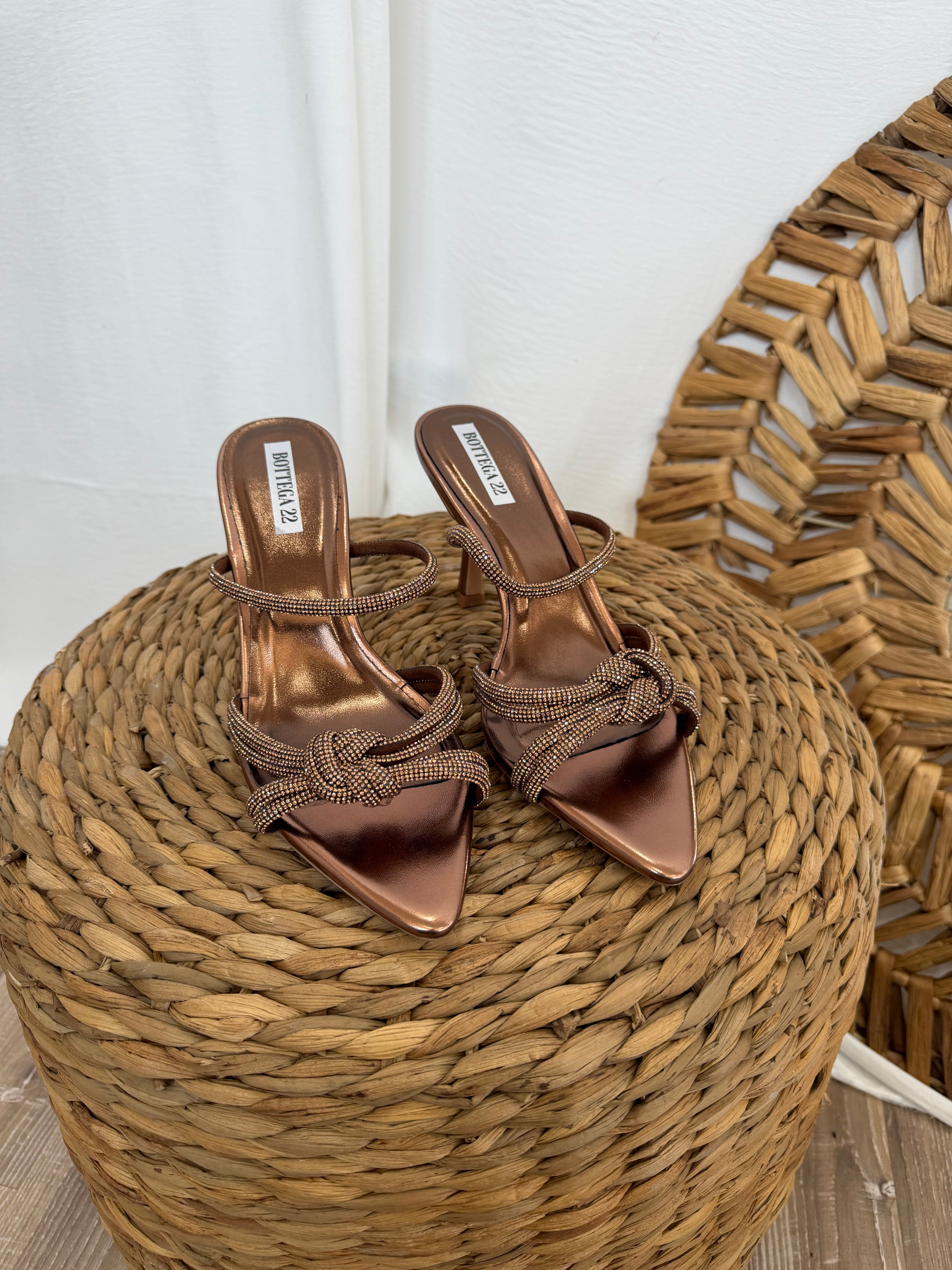 SCARPA SANDALI DONNA STRASS PUNTA AFFUSOLATA COL BROWN