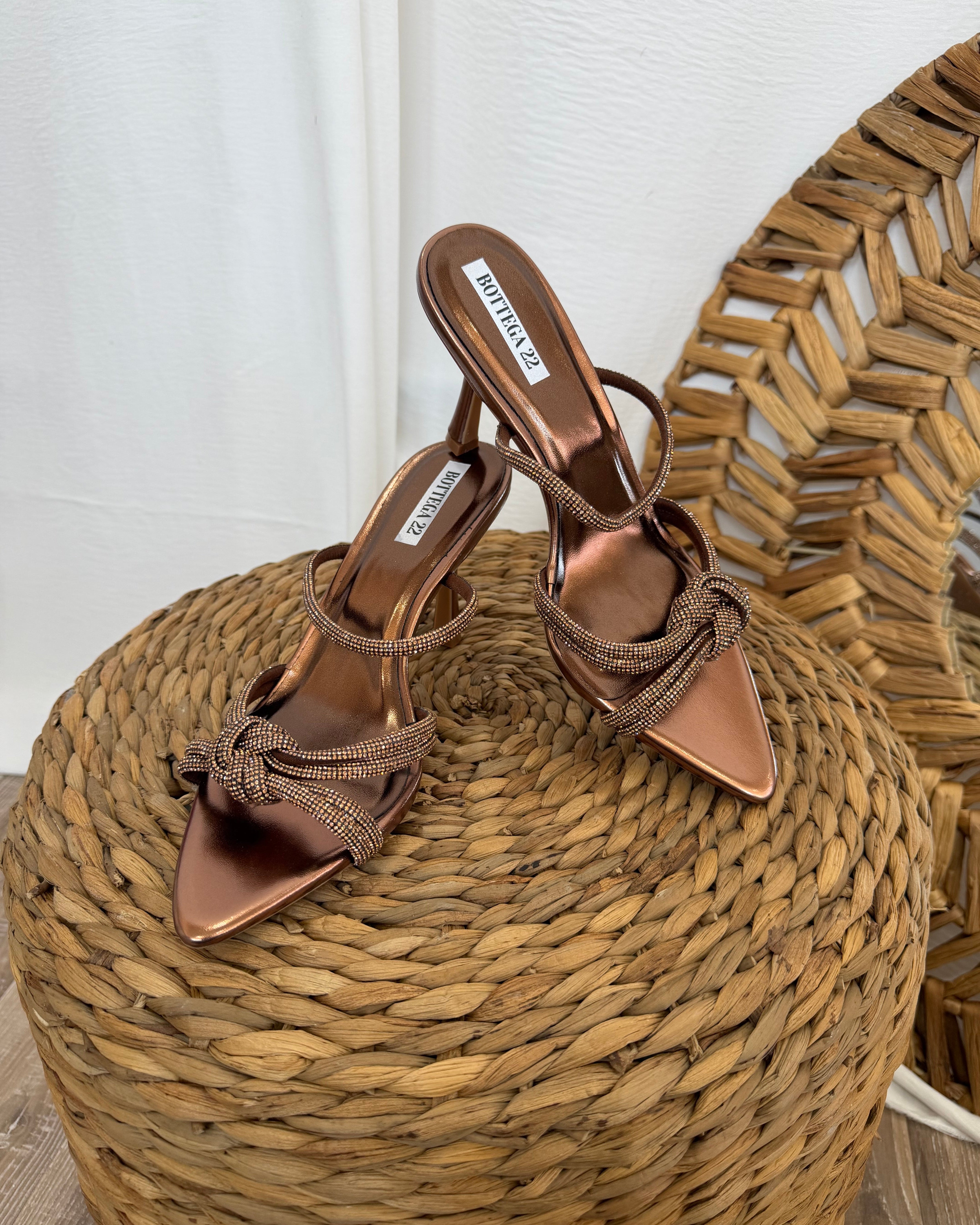 SCARPA SANDALI DONNA STRASS PUNTA AFFUSOLATA COL BROWN