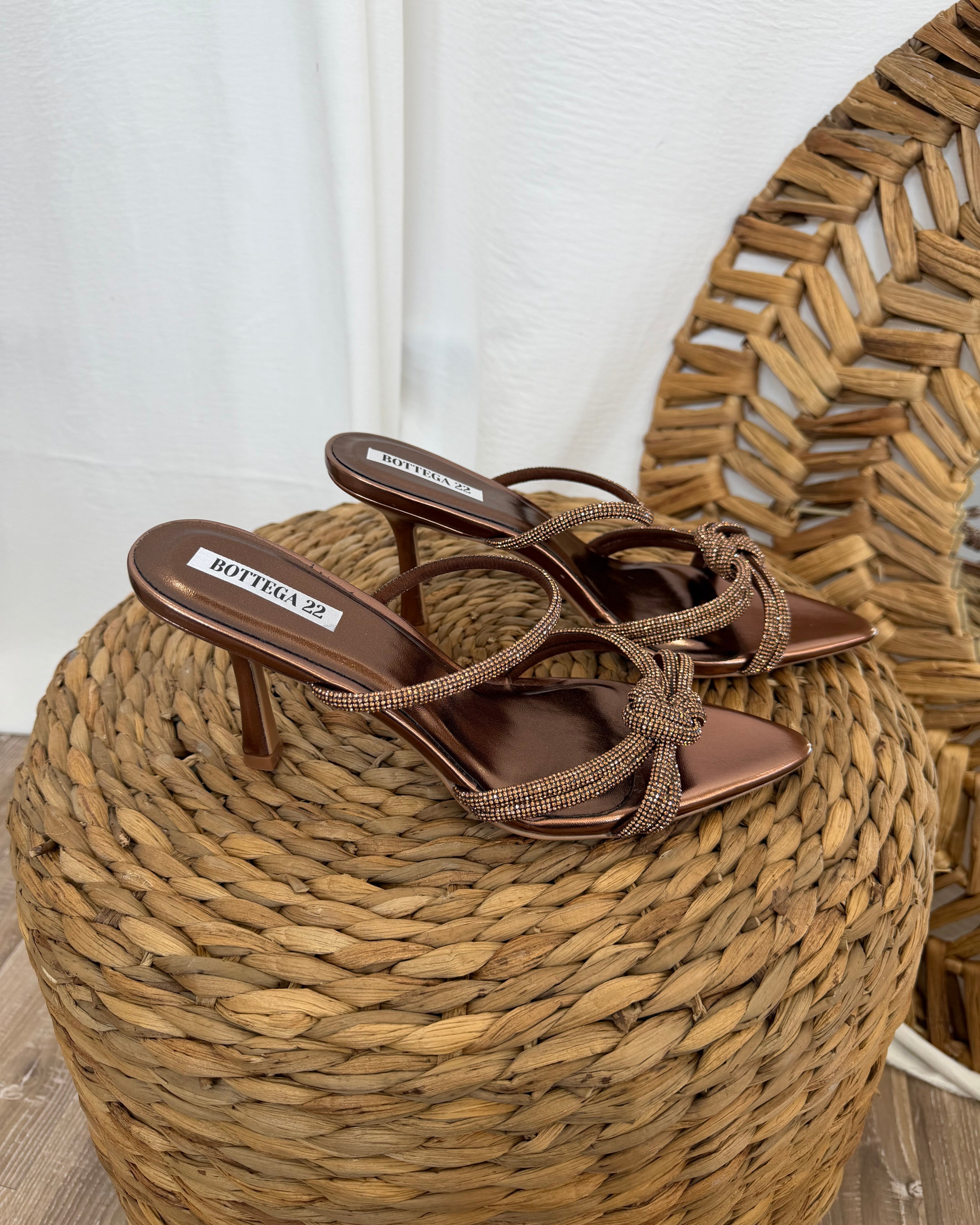 SCARPA SANDALI DONNA STRASS PUNTA AFFUSOLATA COL BROWN