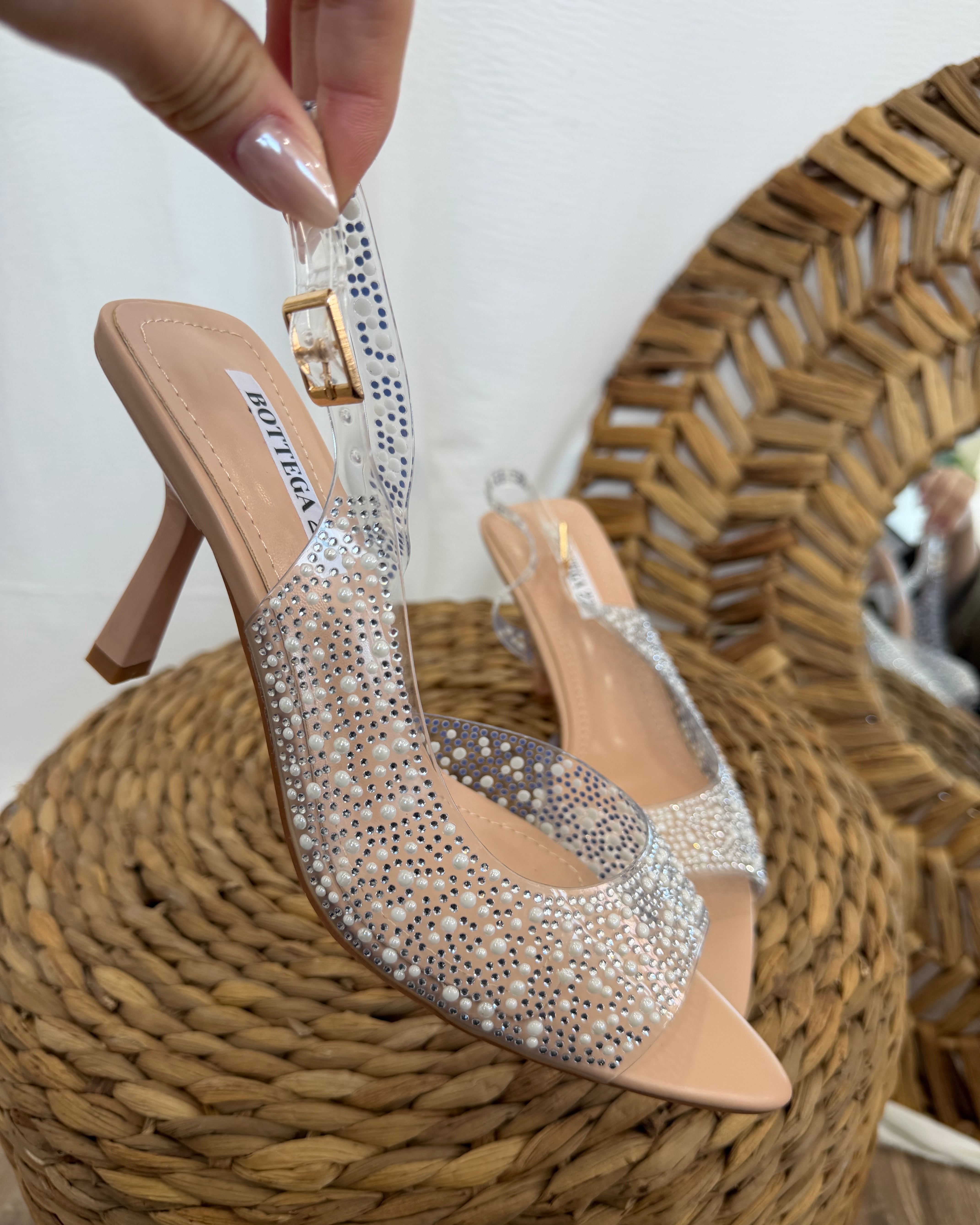 SLINGBACK TRASPARENTE CON DETTAGLI STRASS TONO SU TONO PUNTA AFFUSOLATA COL.NUDE