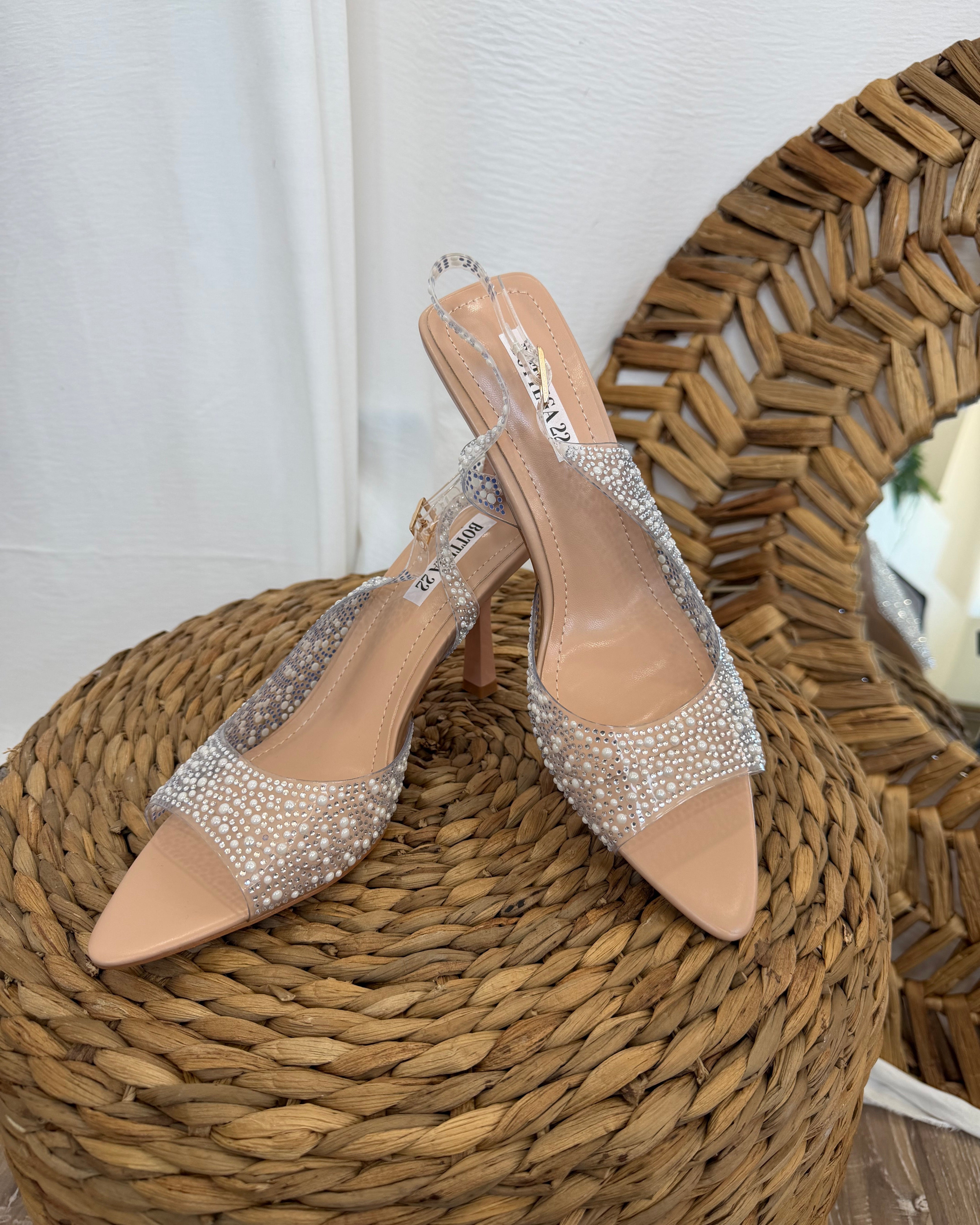 SLINGBACK TRASPARENTE CON DETTAGLI STRASS TONO SU TONO PUNTA AFFUSOLATA COL.NUDE