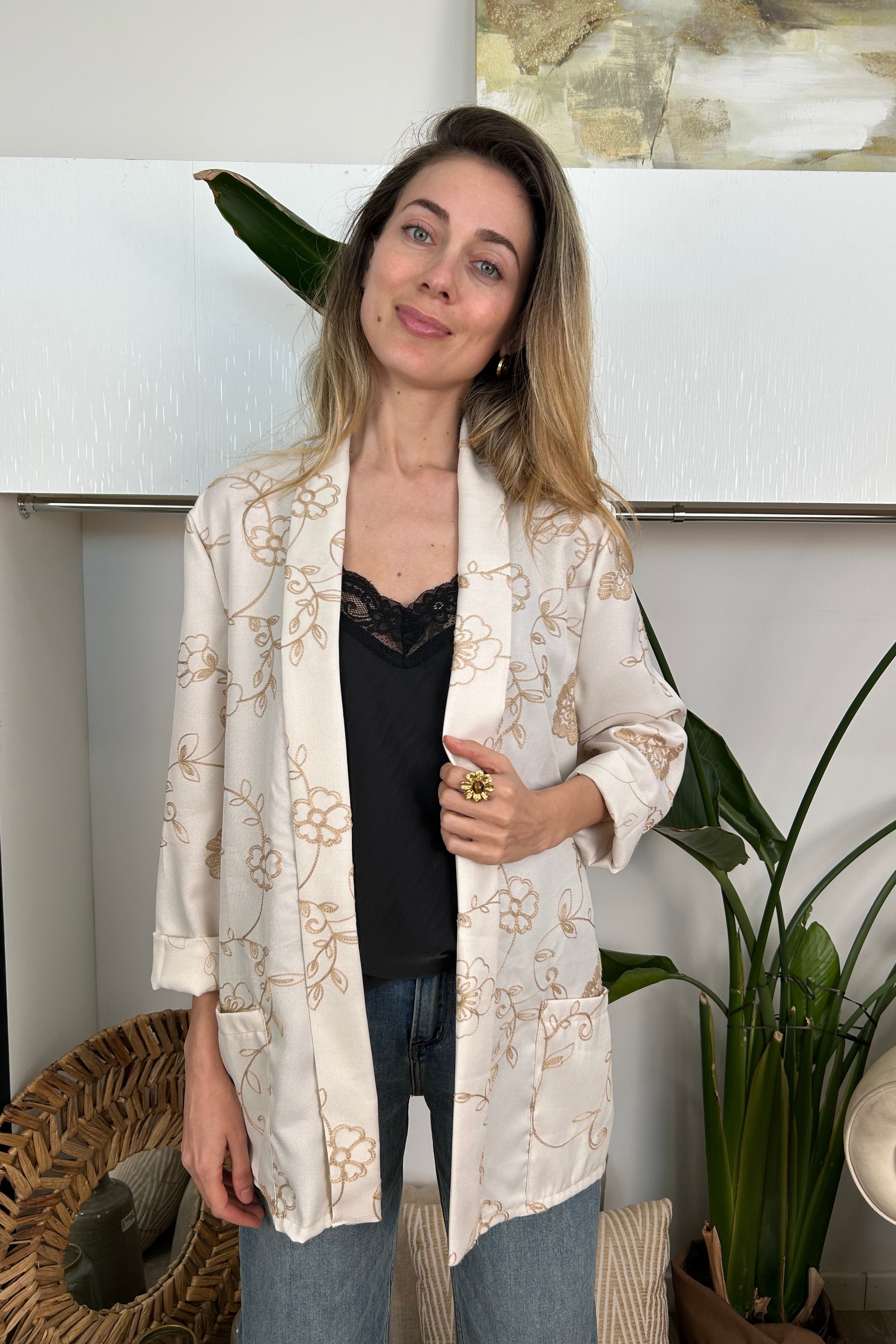 GIACCA KIMONO RICAMATO COL. NATURALE