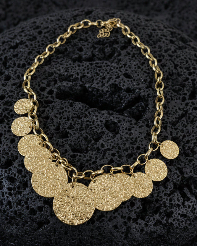 COLLANA DORATA CON DISCHI MARTELLATI
