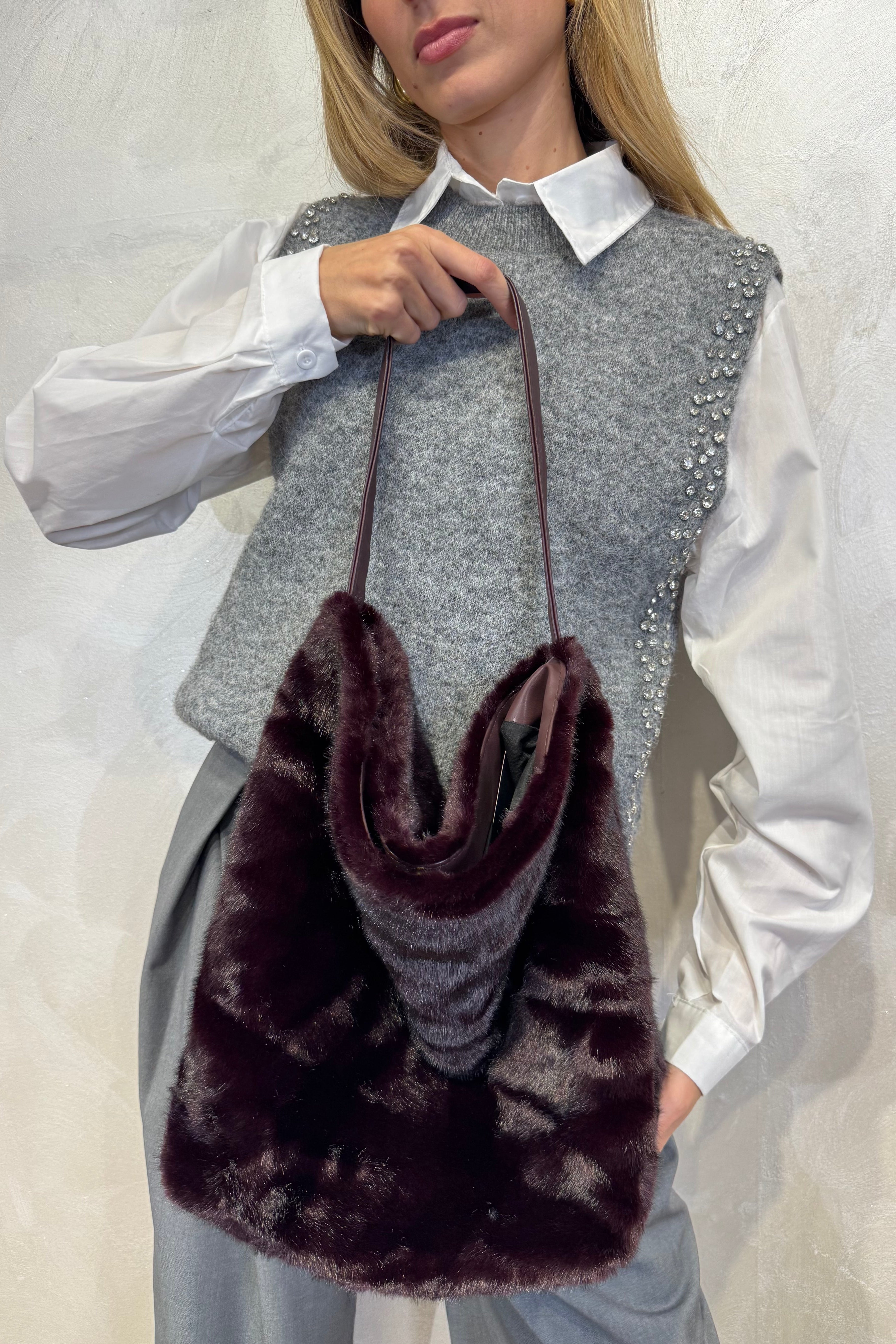 BORSA RETTANGOLARE IN ECOPELLICCIA COL.BORDEAUX