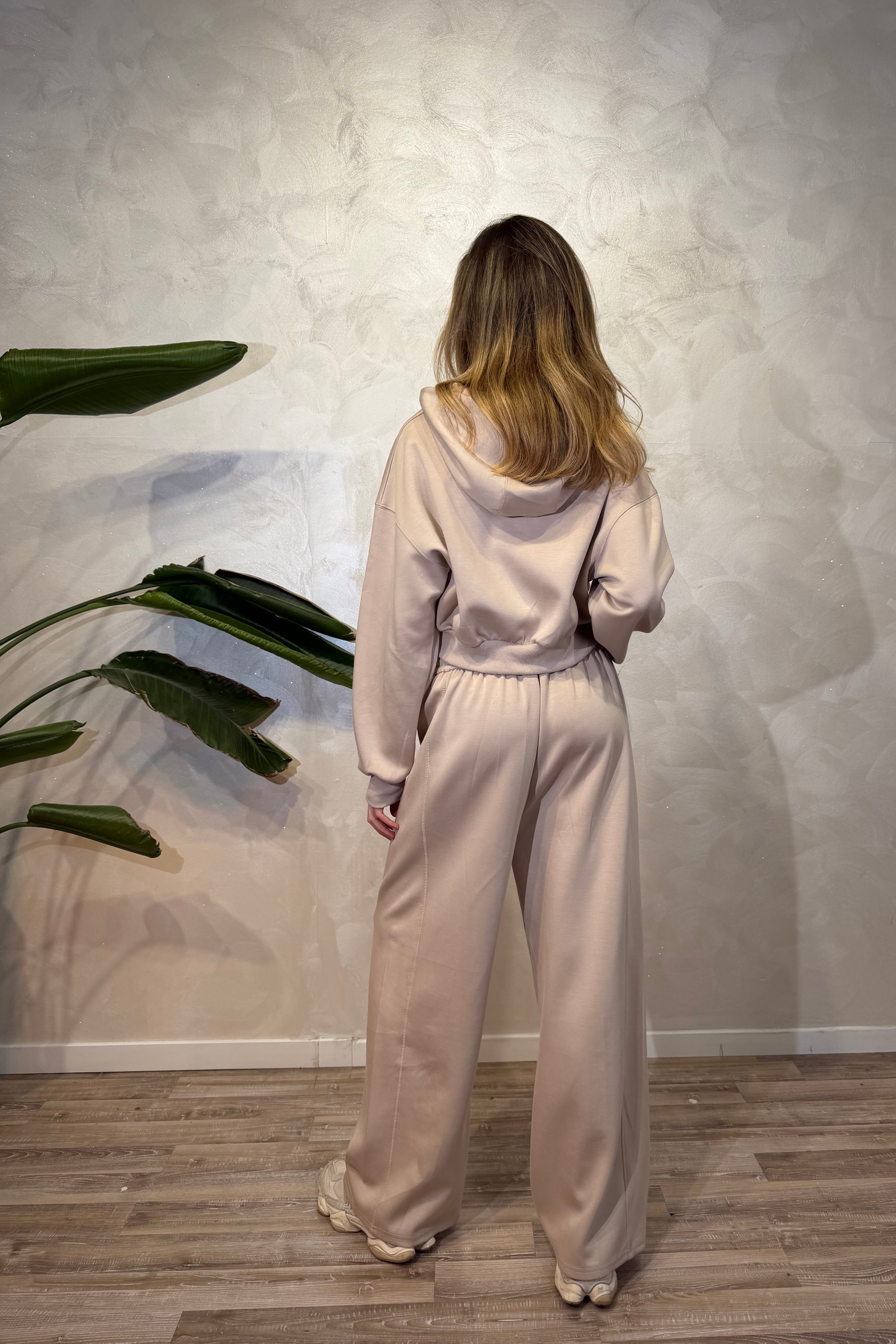 COMPLETO FELPA CON CAPPUCCIO E PANTALONI COL. SABBIA