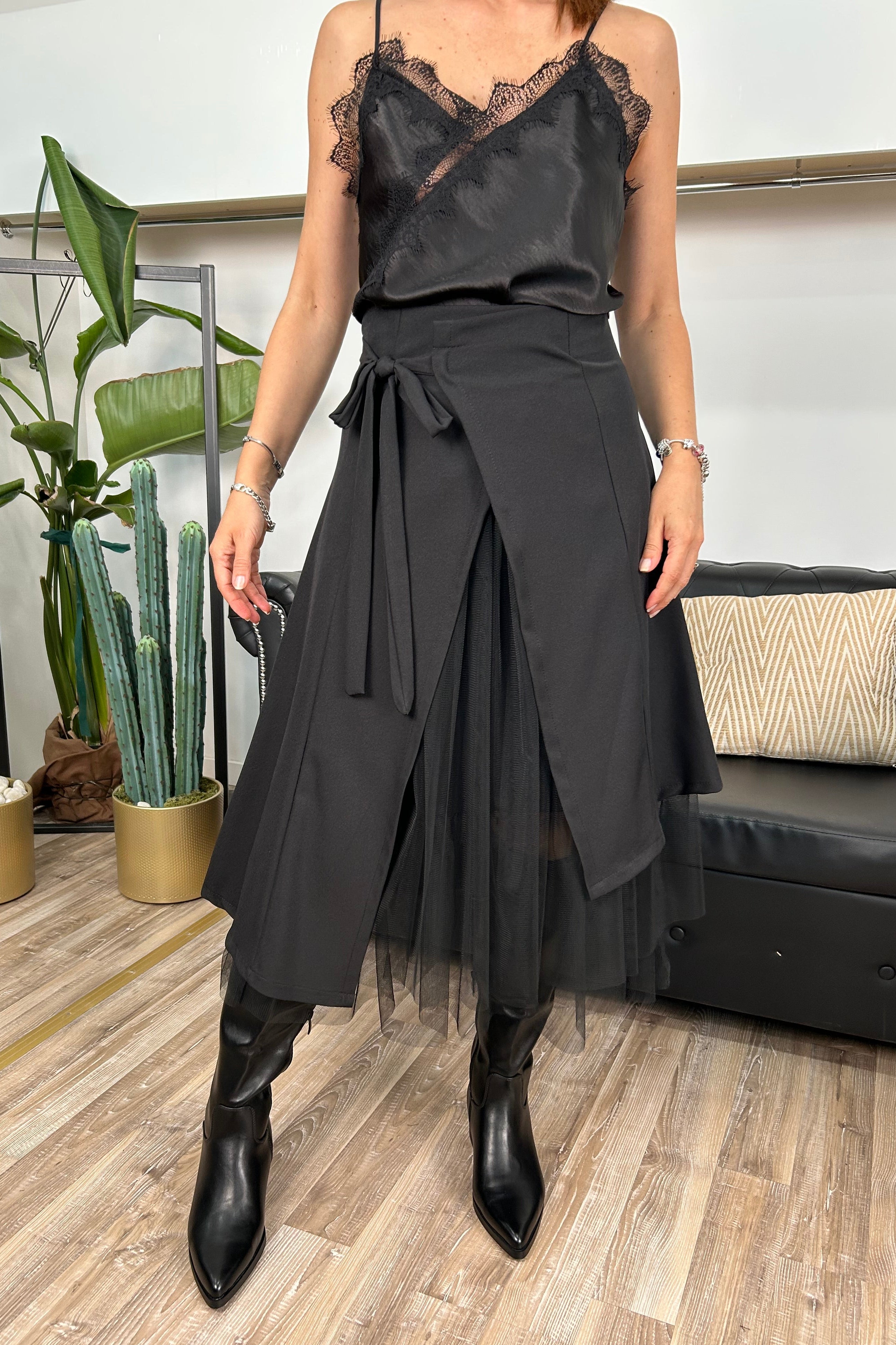 GONNA GIULIA DOPPIO VOLUME CON TULLE COL.NERO