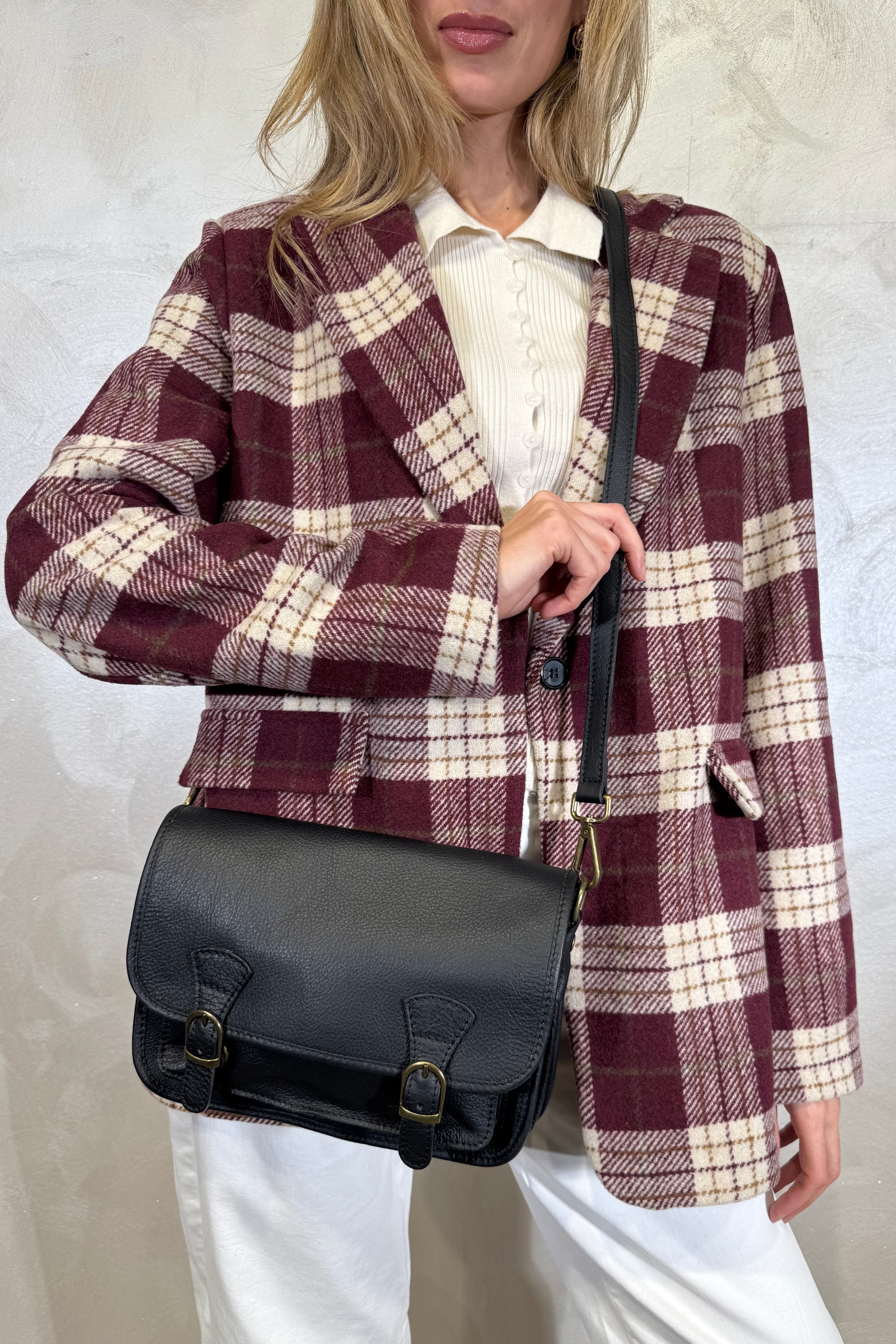 BORSA VERA PELLE DOPPIA FIBBIA COL.NERO