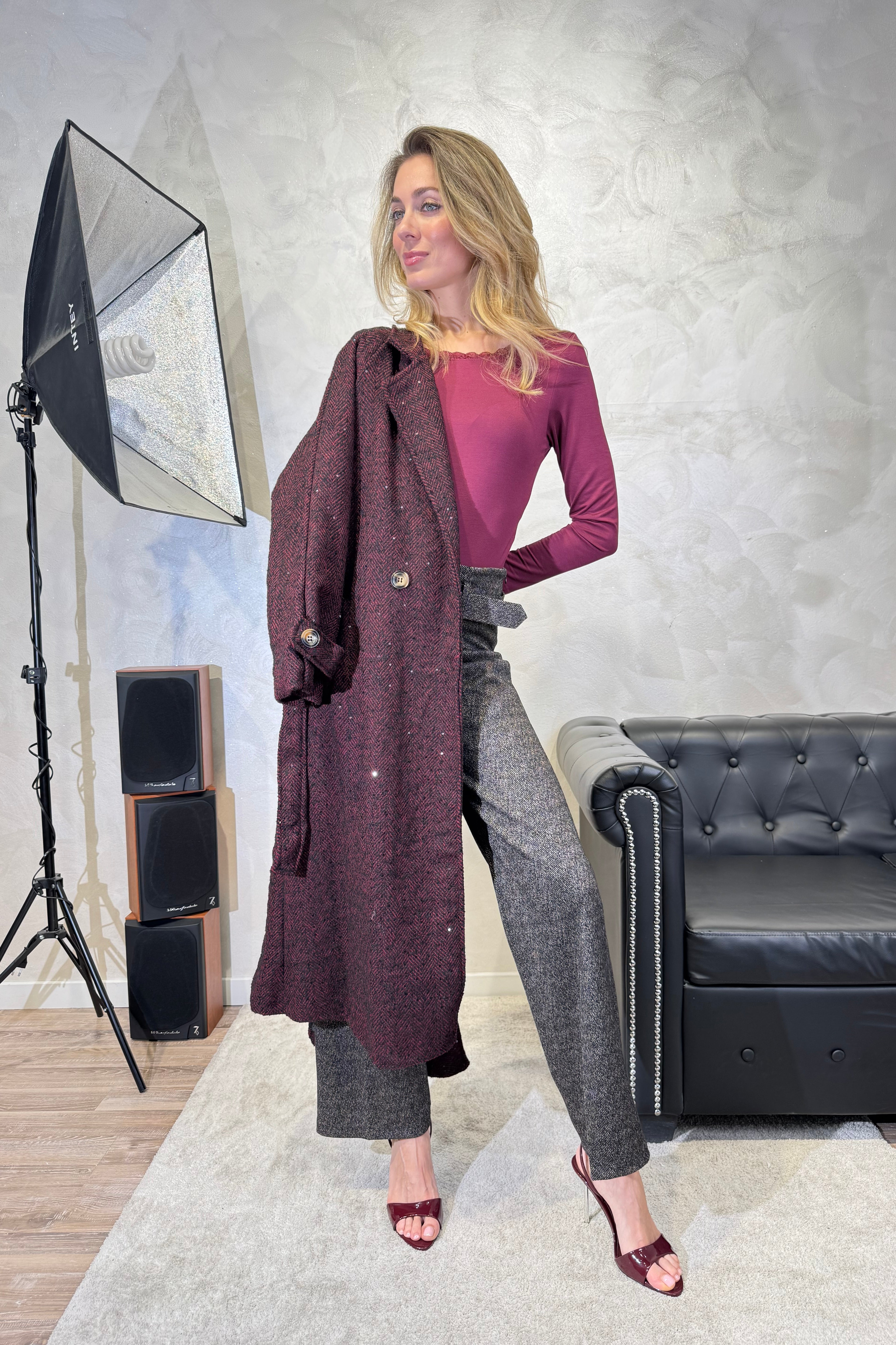 CAPPOTTO LUNGO SPIGATO COL. BORDEAUX