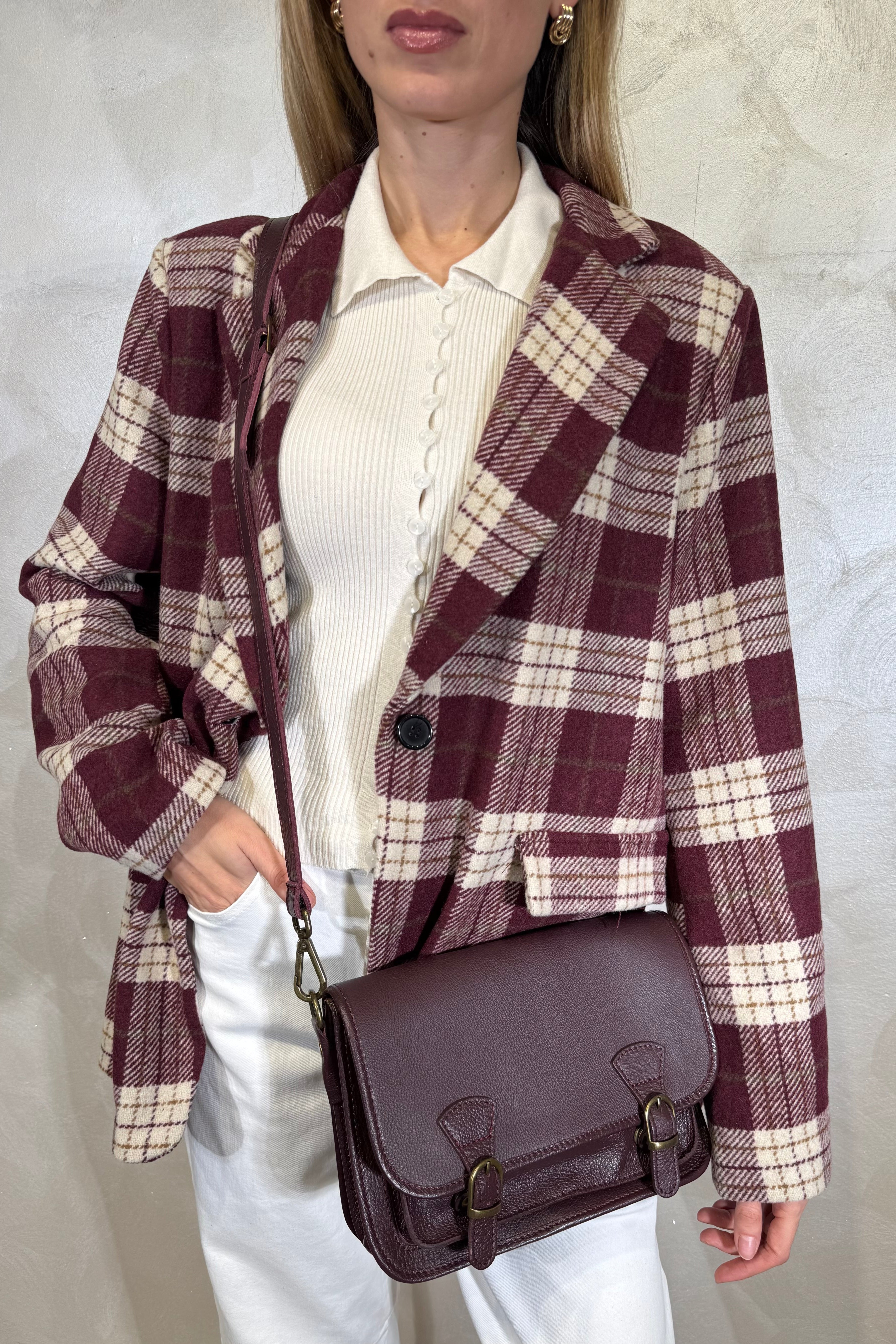 BORSA VERA PELLE DOPPIA FIBBIA COL.VINO