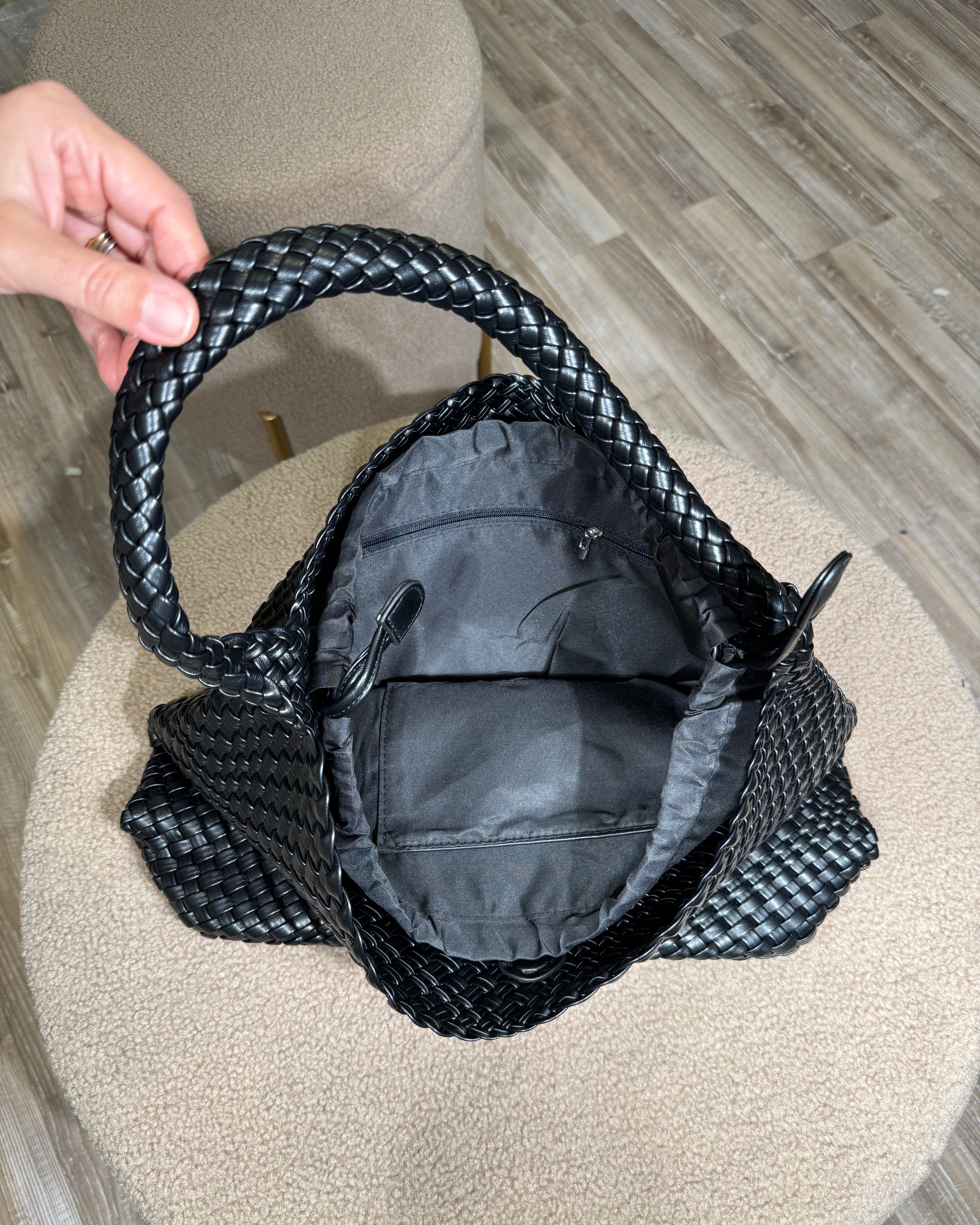 BORSA INTRECCIATA ECOPELLE COL. NERO