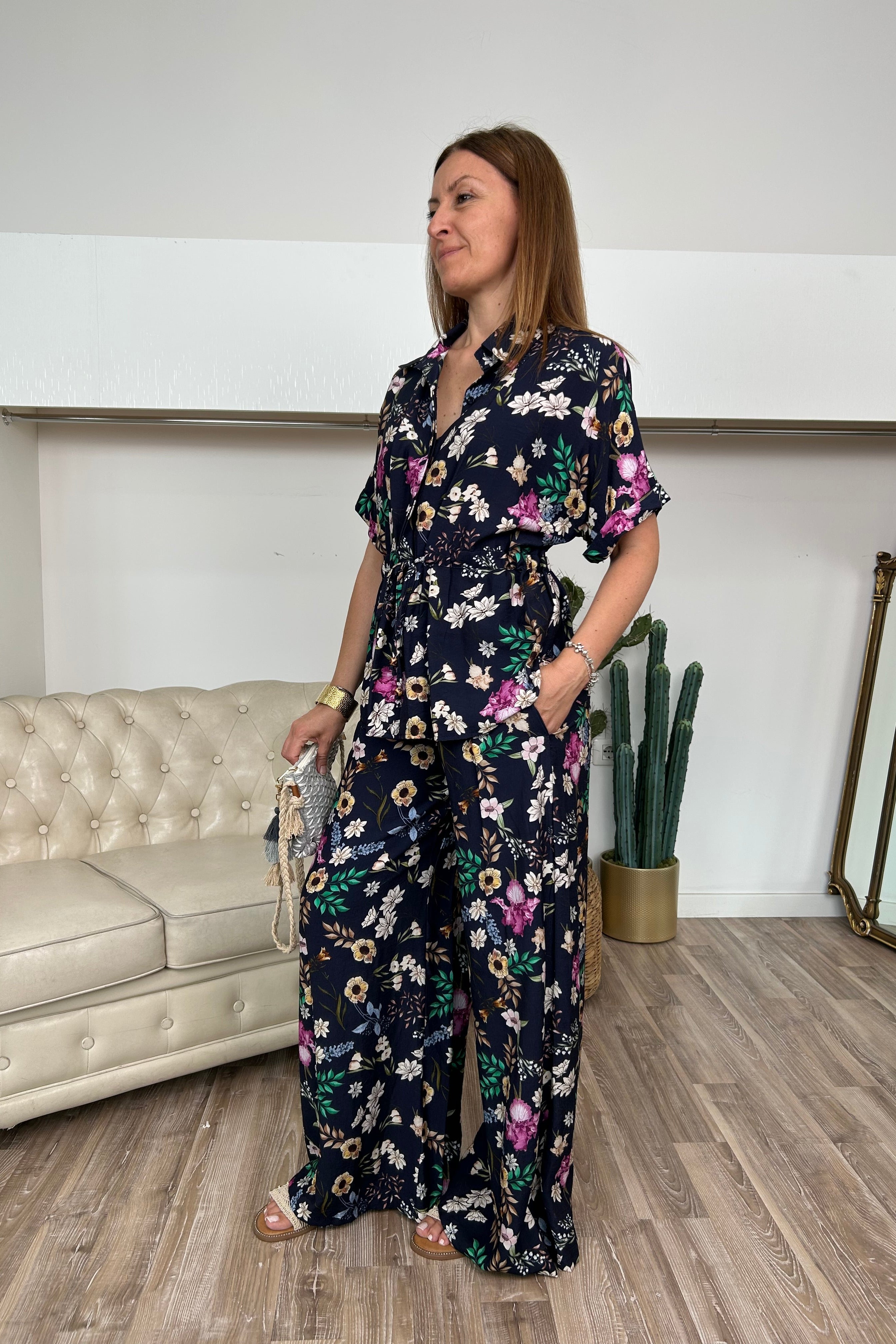 COMPLETO COORDINATO FLOREALE IN 100% VISCOSA COL. BLU