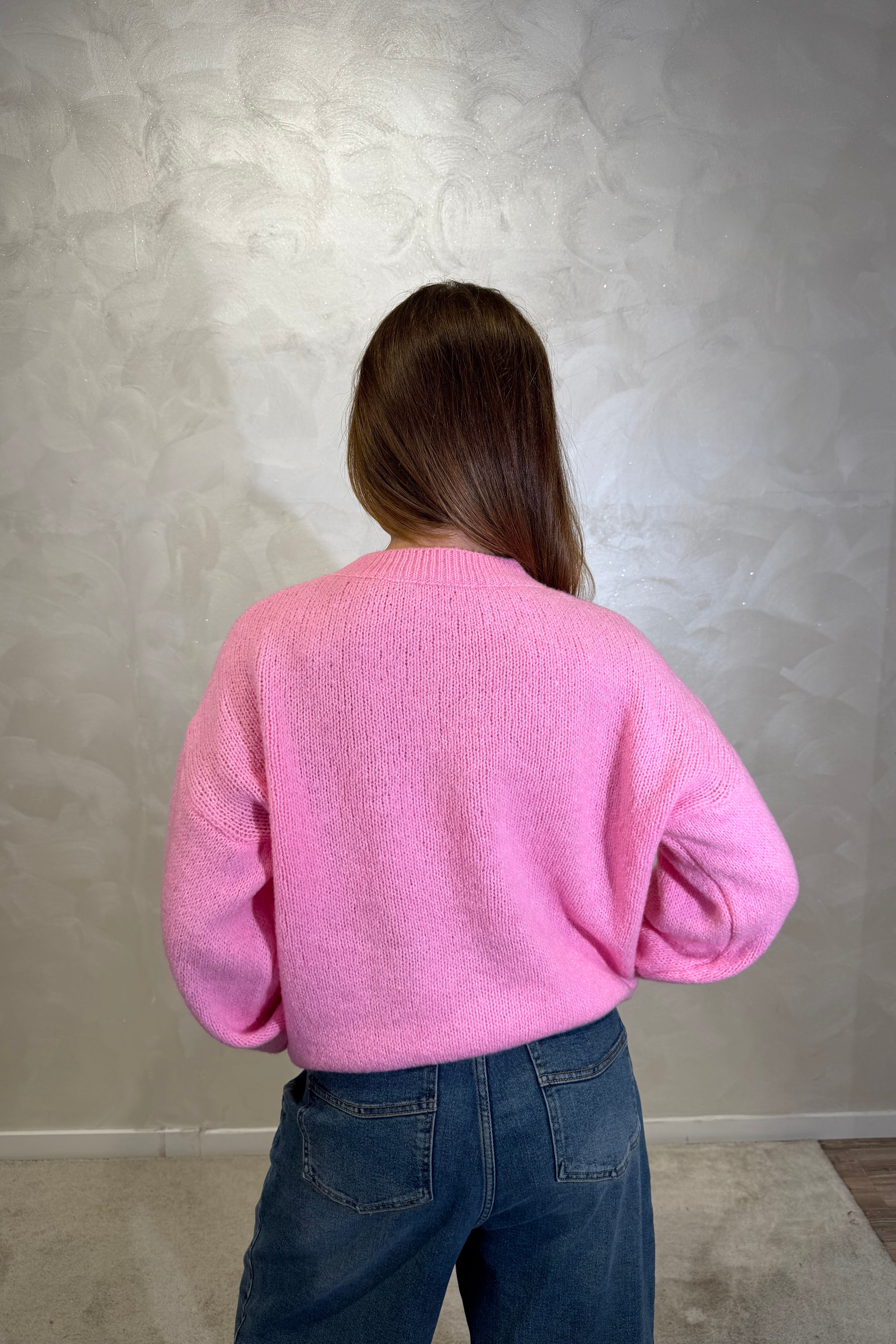 MAGLIONE CON RICAMO "NON MI DOVETE STRESSARE" COL. ROSA