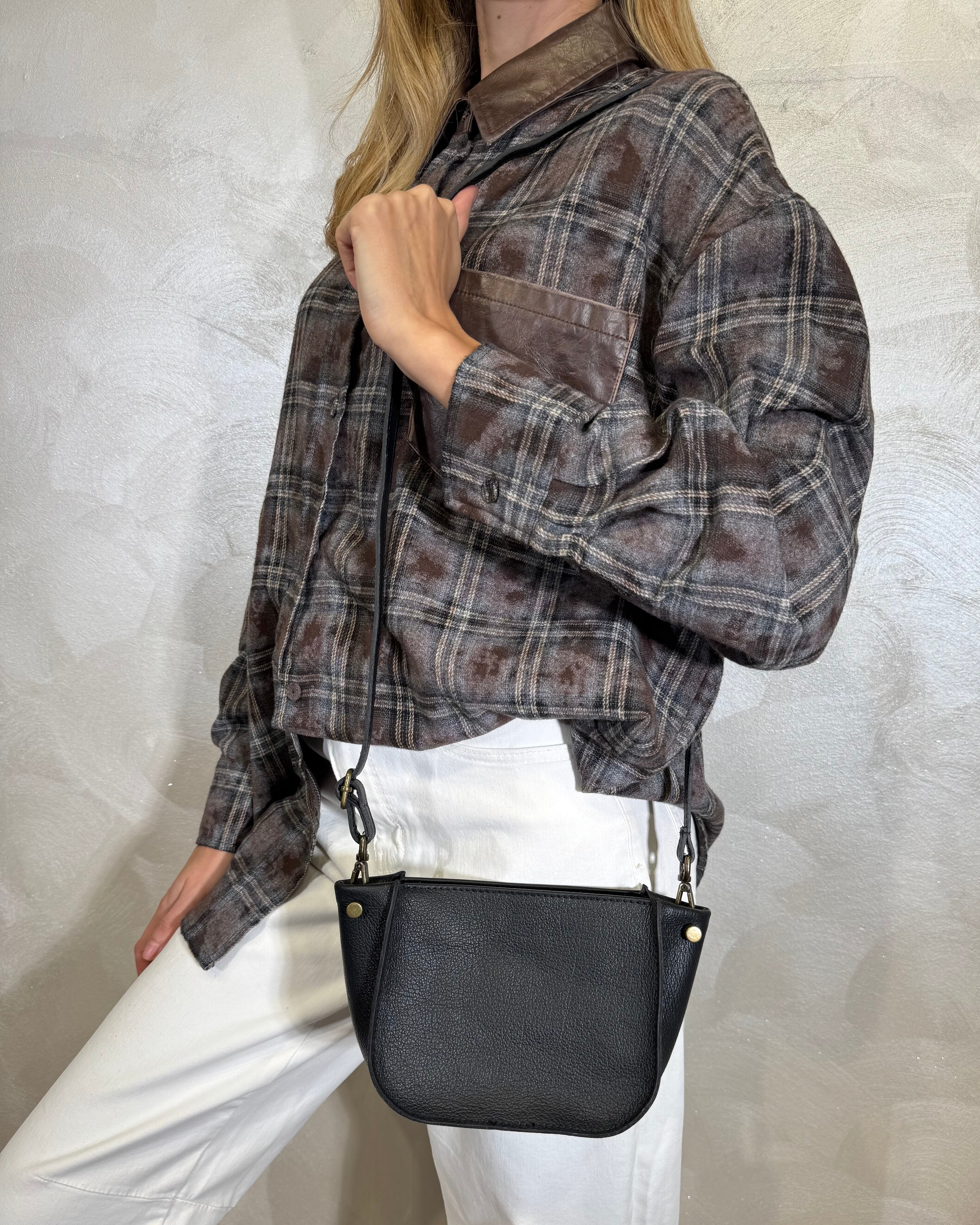 BORSA COMPATTA VERA PELLE COL.NERO