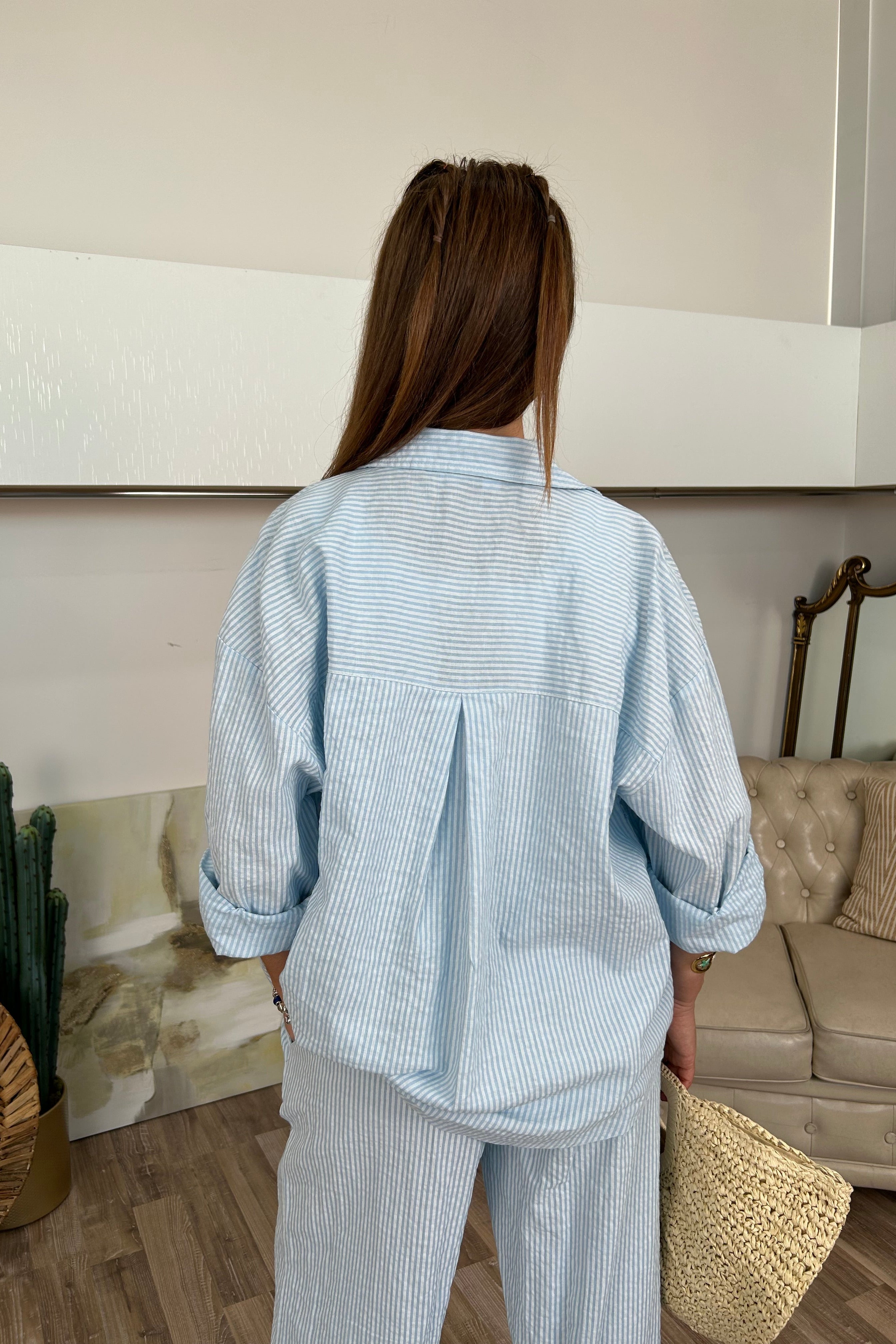 CAMICIA LEGGERA A RIGHE COL.CIELO
